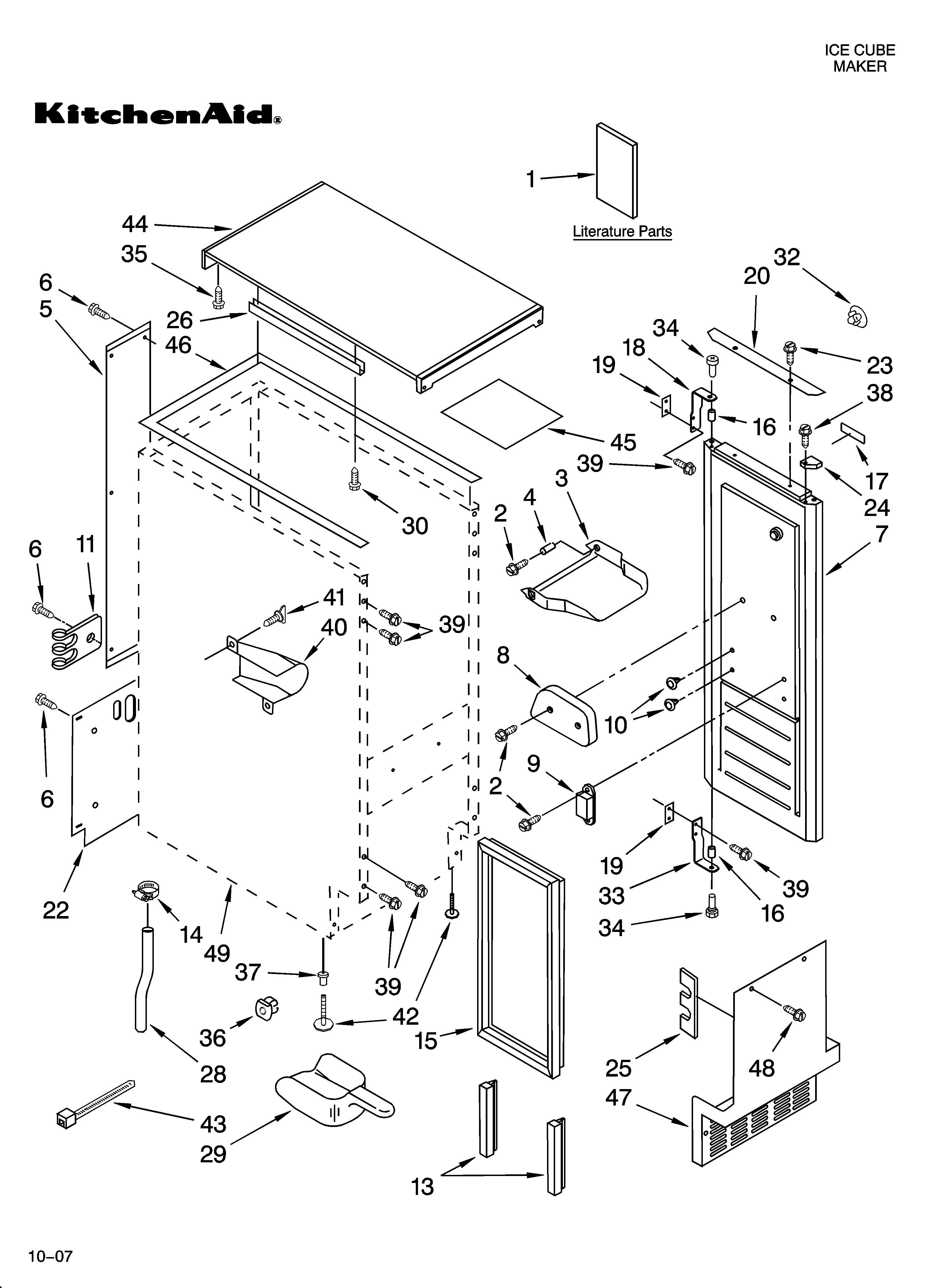 KitchenAid KUIS15NRTB1 cabinet liner and door parts diagram