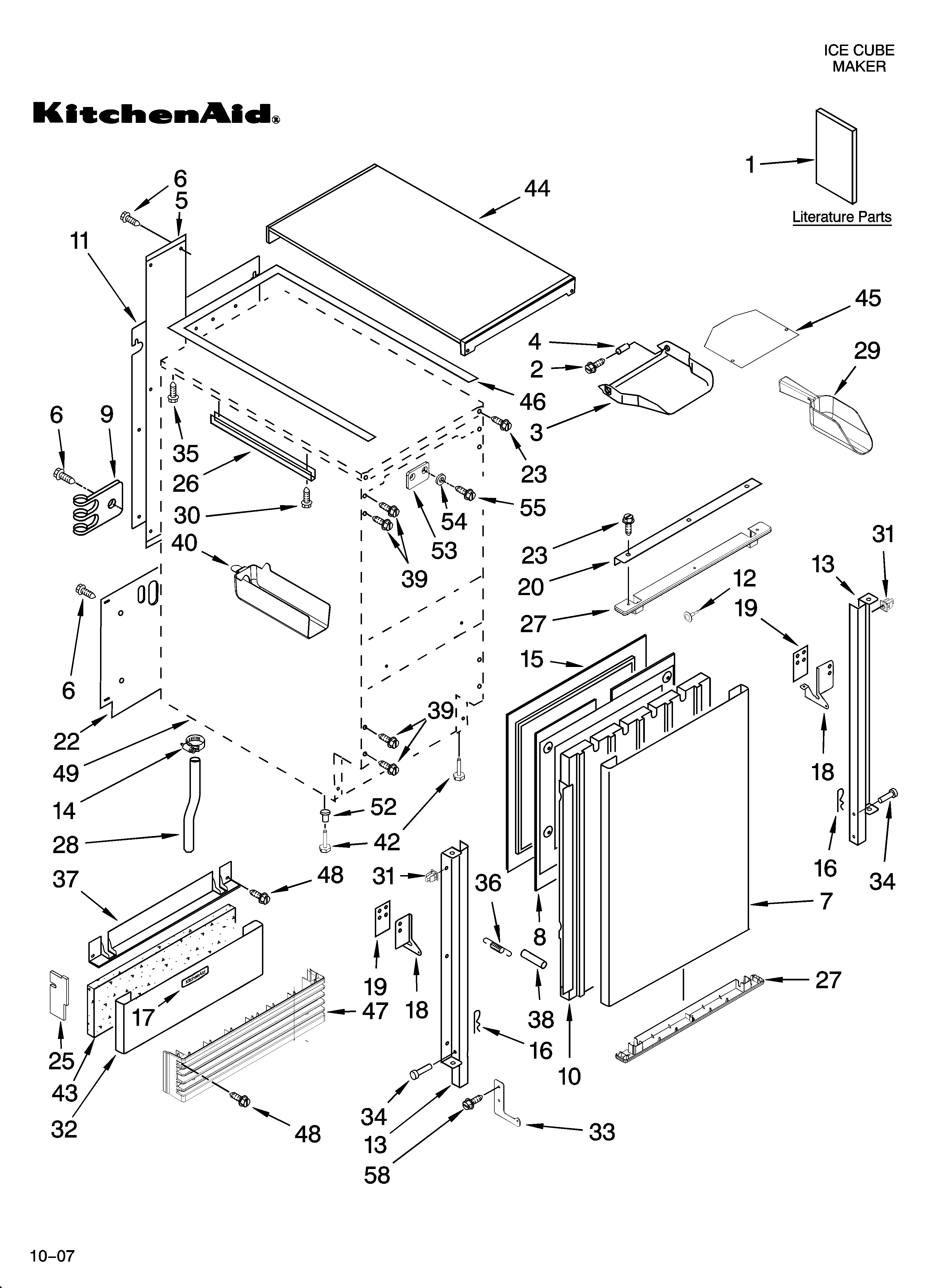 KitchenAid KUIS18NNTS1 cabinet liner and door parts diagram