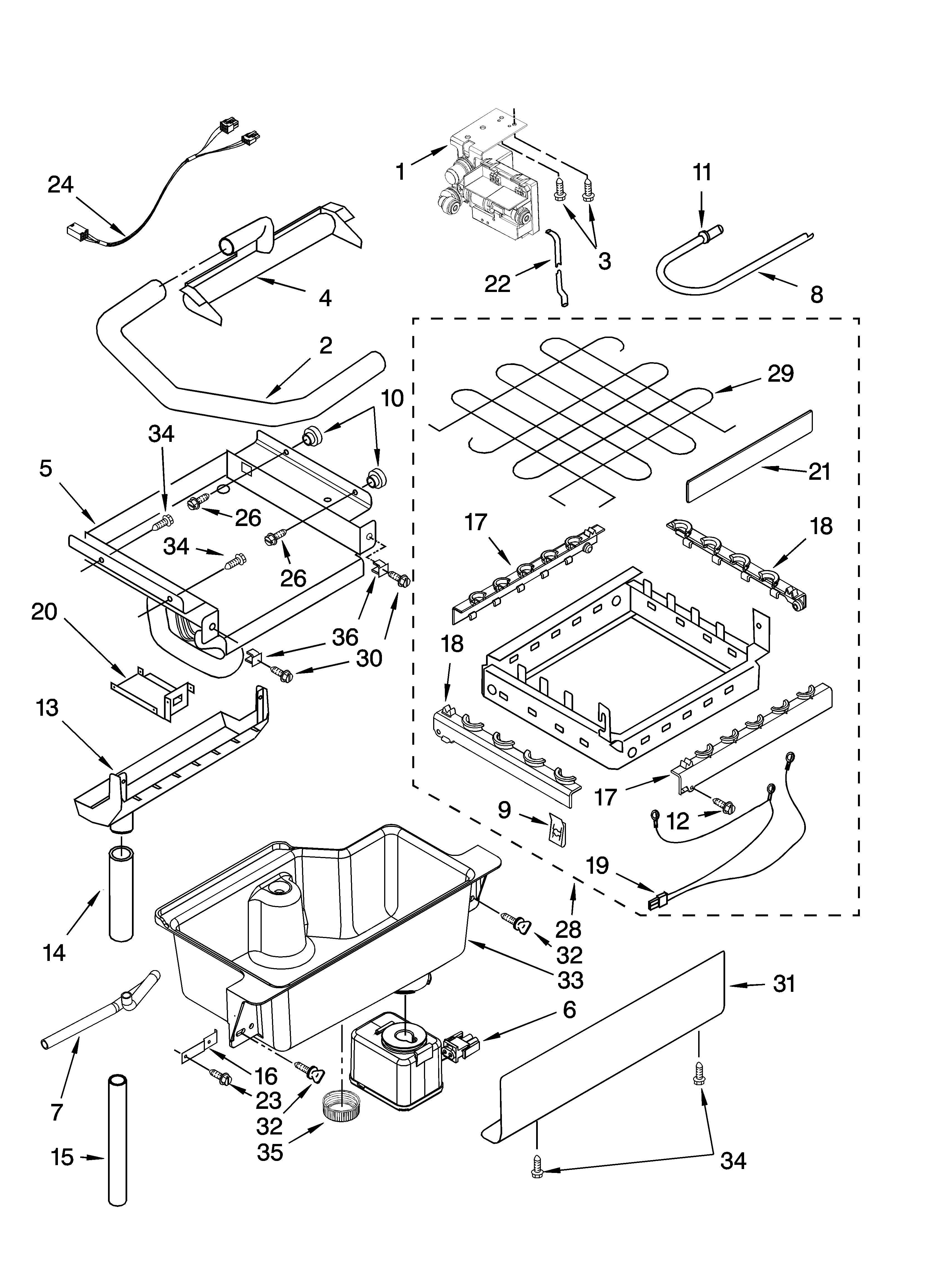 KitchenAid KUIS18NNTS1 evaporator, ice cutter grid and water parts diagram