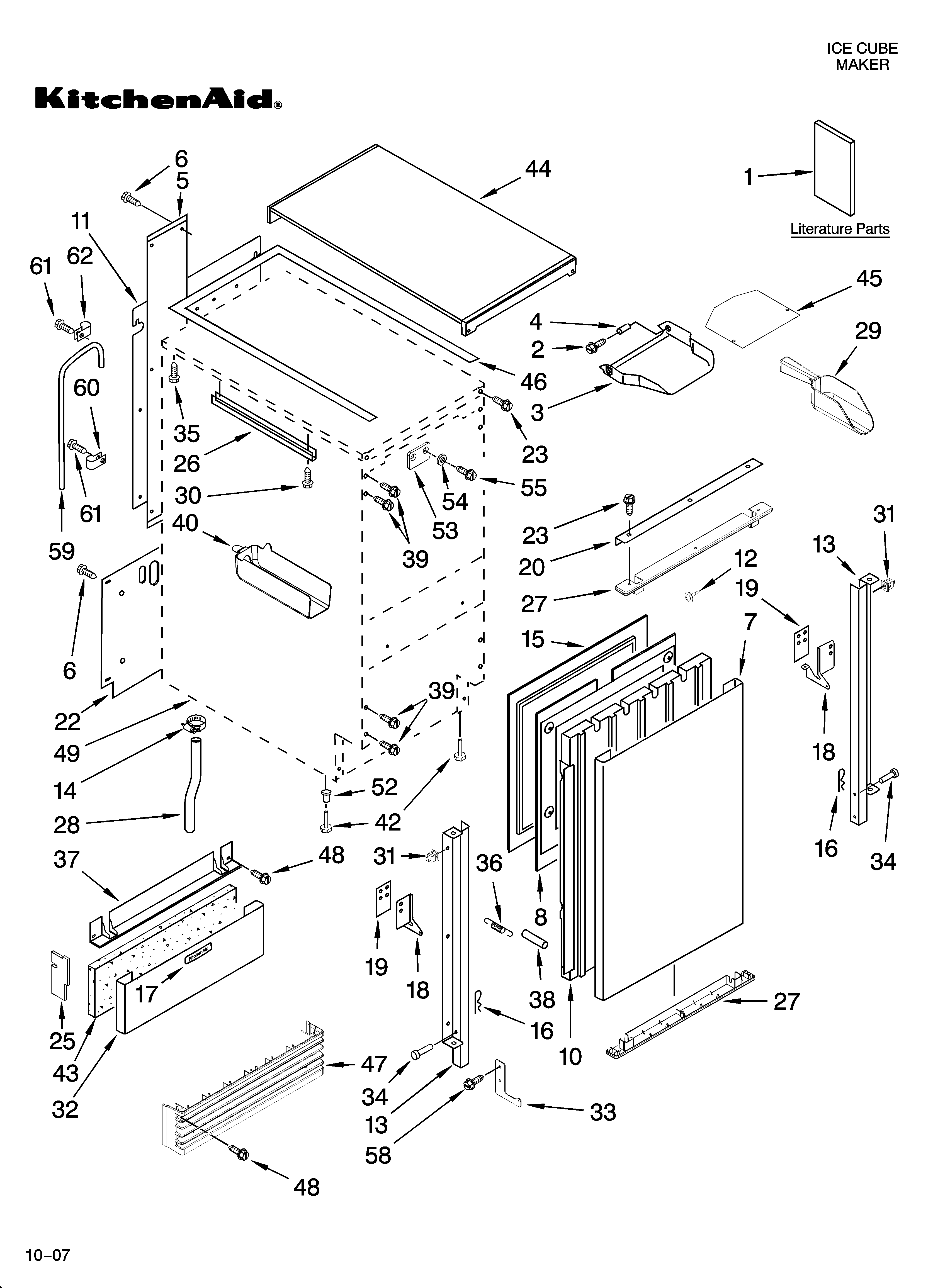KitchenAid KUIS18PNTW1 cabinet liner and door parts diagram