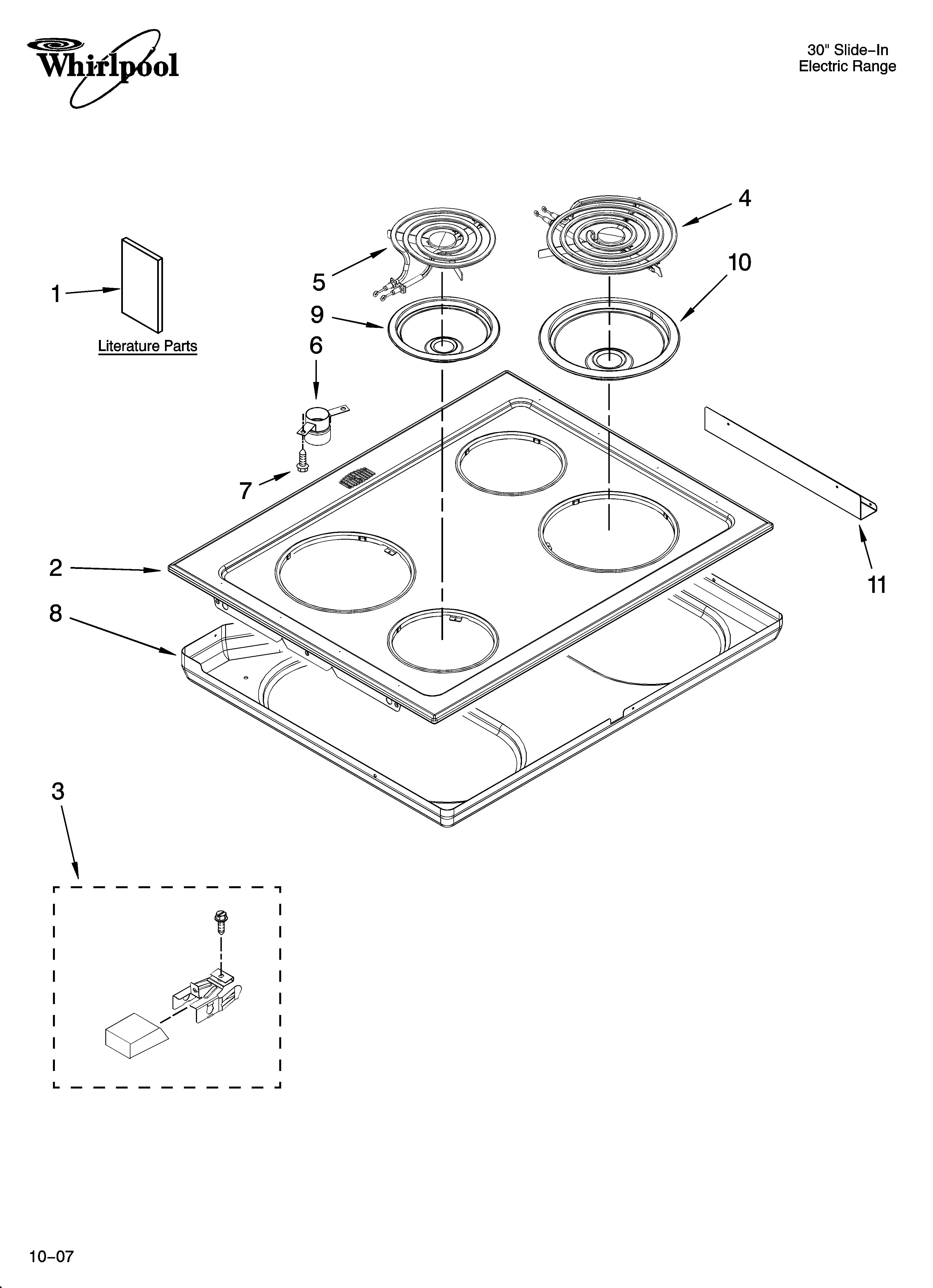 Whirlpool RY160LXTS0 cooktop parts diagram