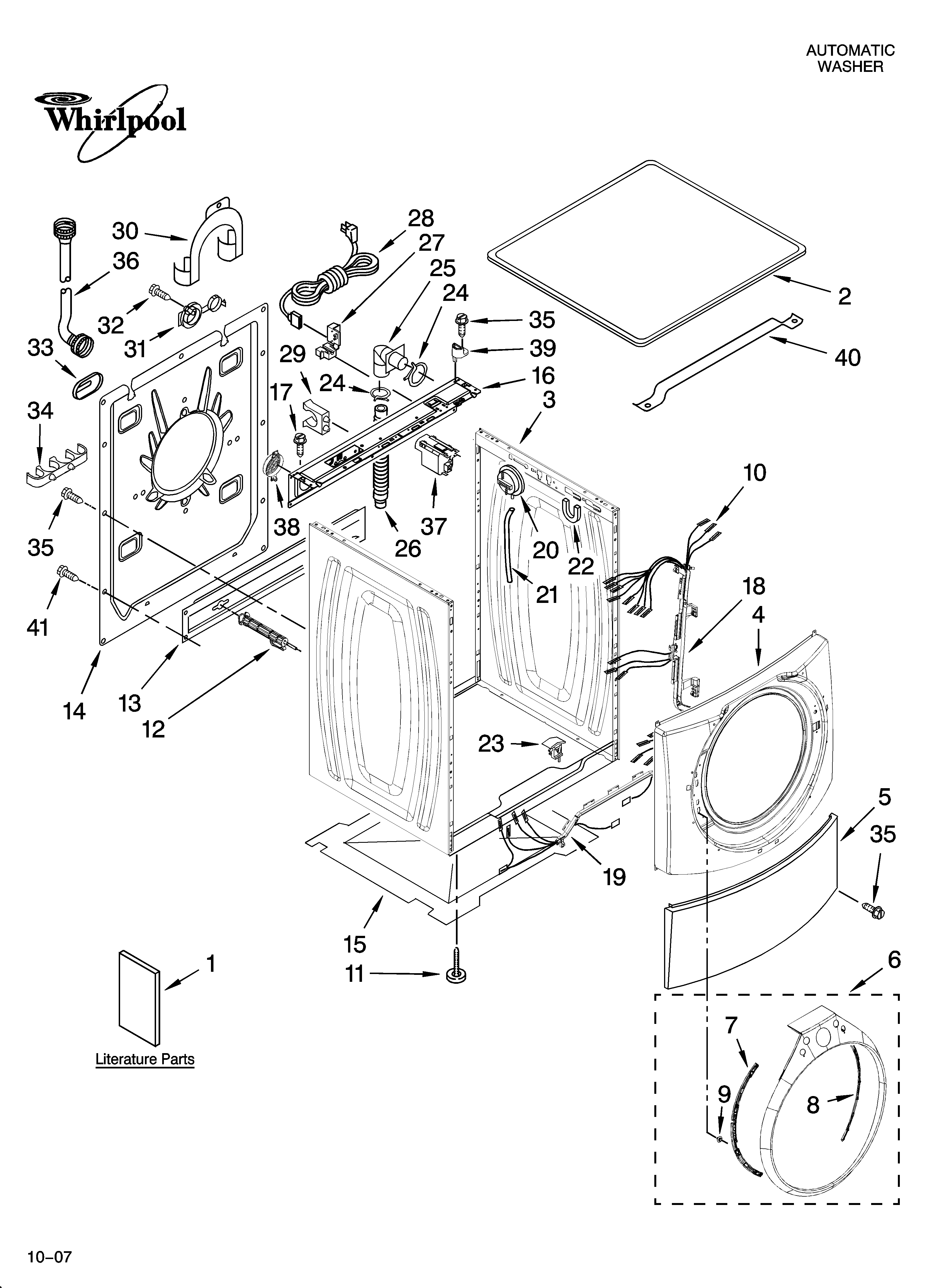 Whirlpool WFW9400SZ01 top and cabinet parts diagram