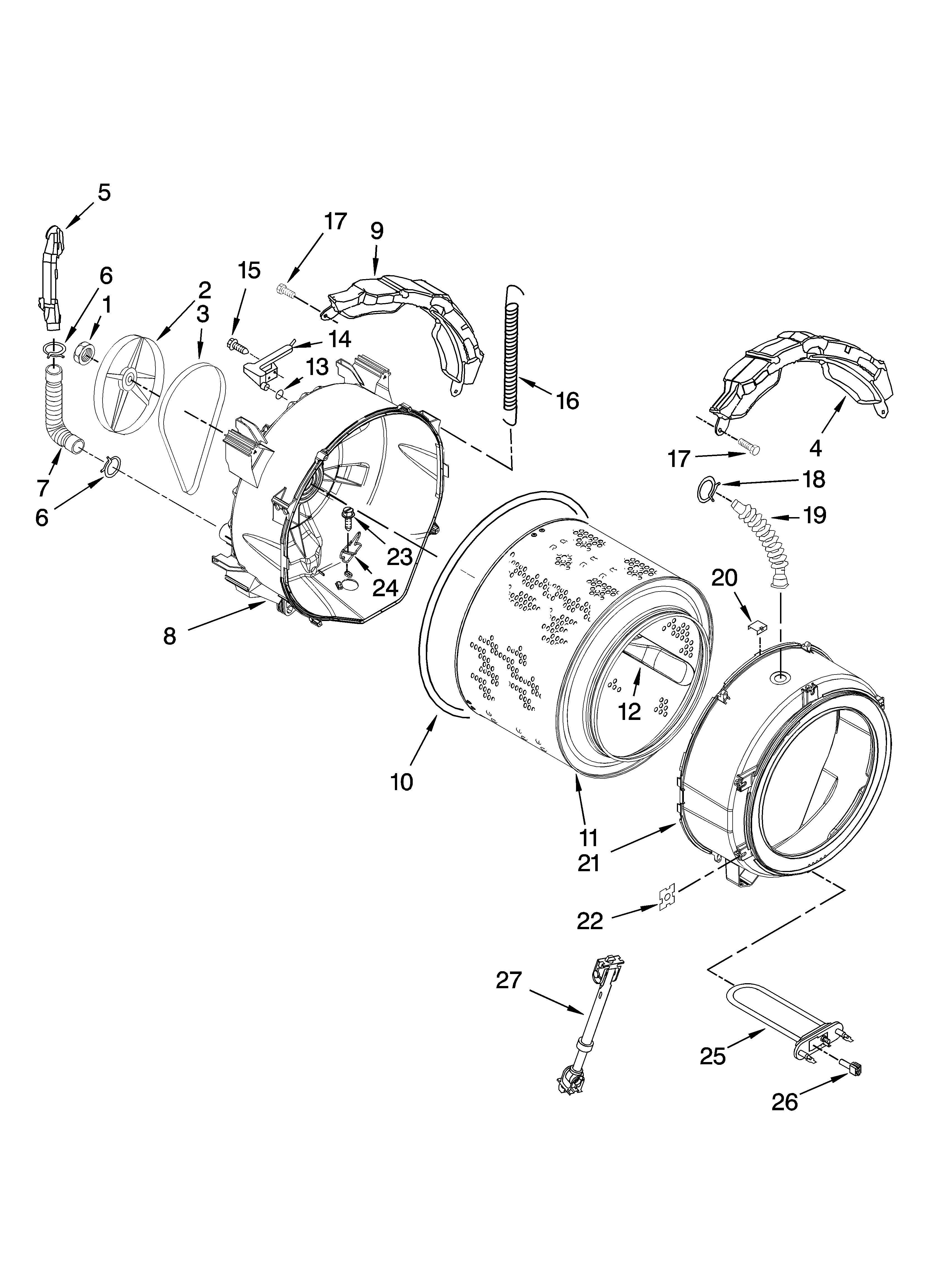 Whirlpool WFW9400SZ01 tub and basket parts diagram