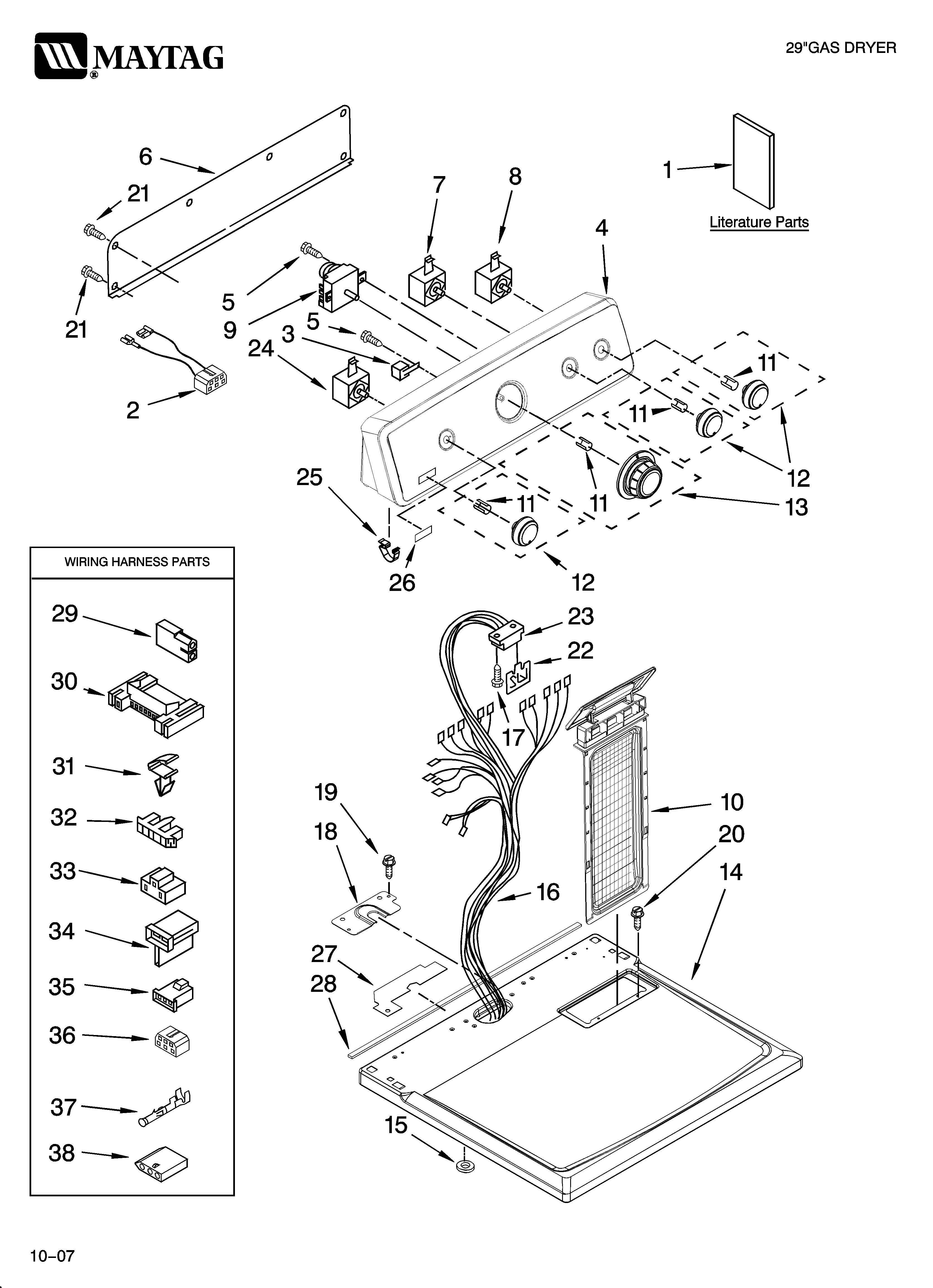 Maytag MGD5720TQ0 top and console parts diagram