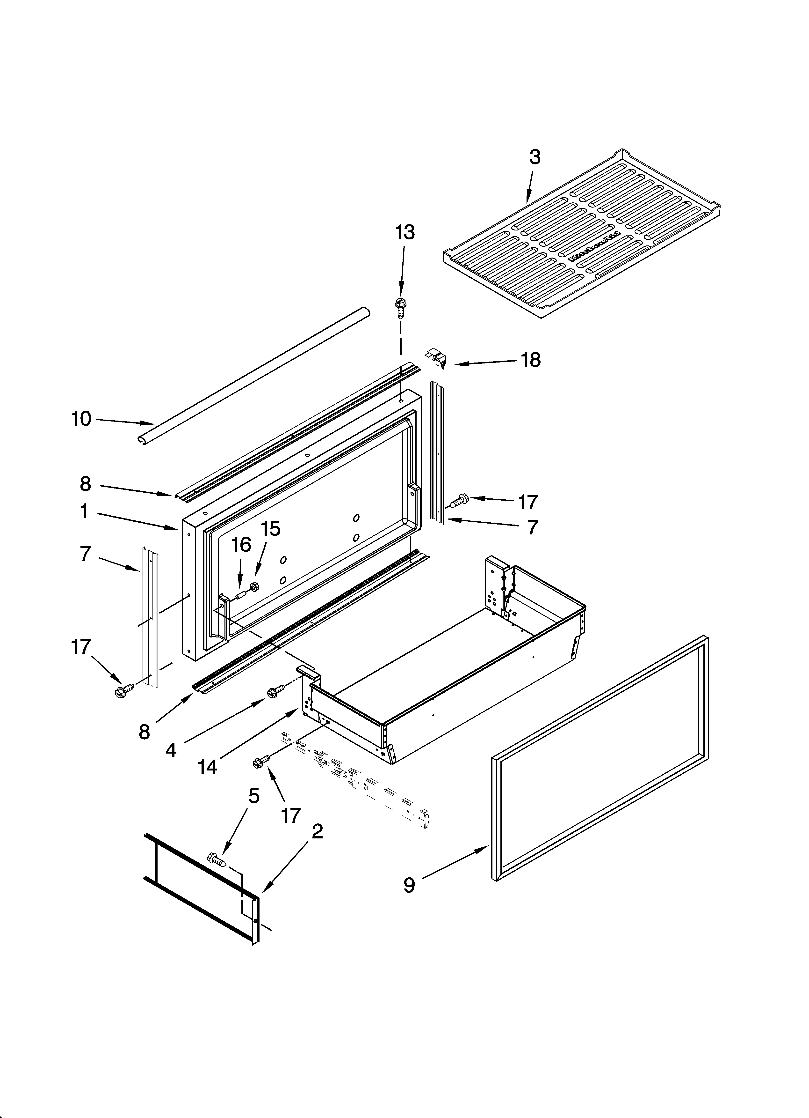 KitchenAid KBLO36FTX02 freezer door and basket parts diagram