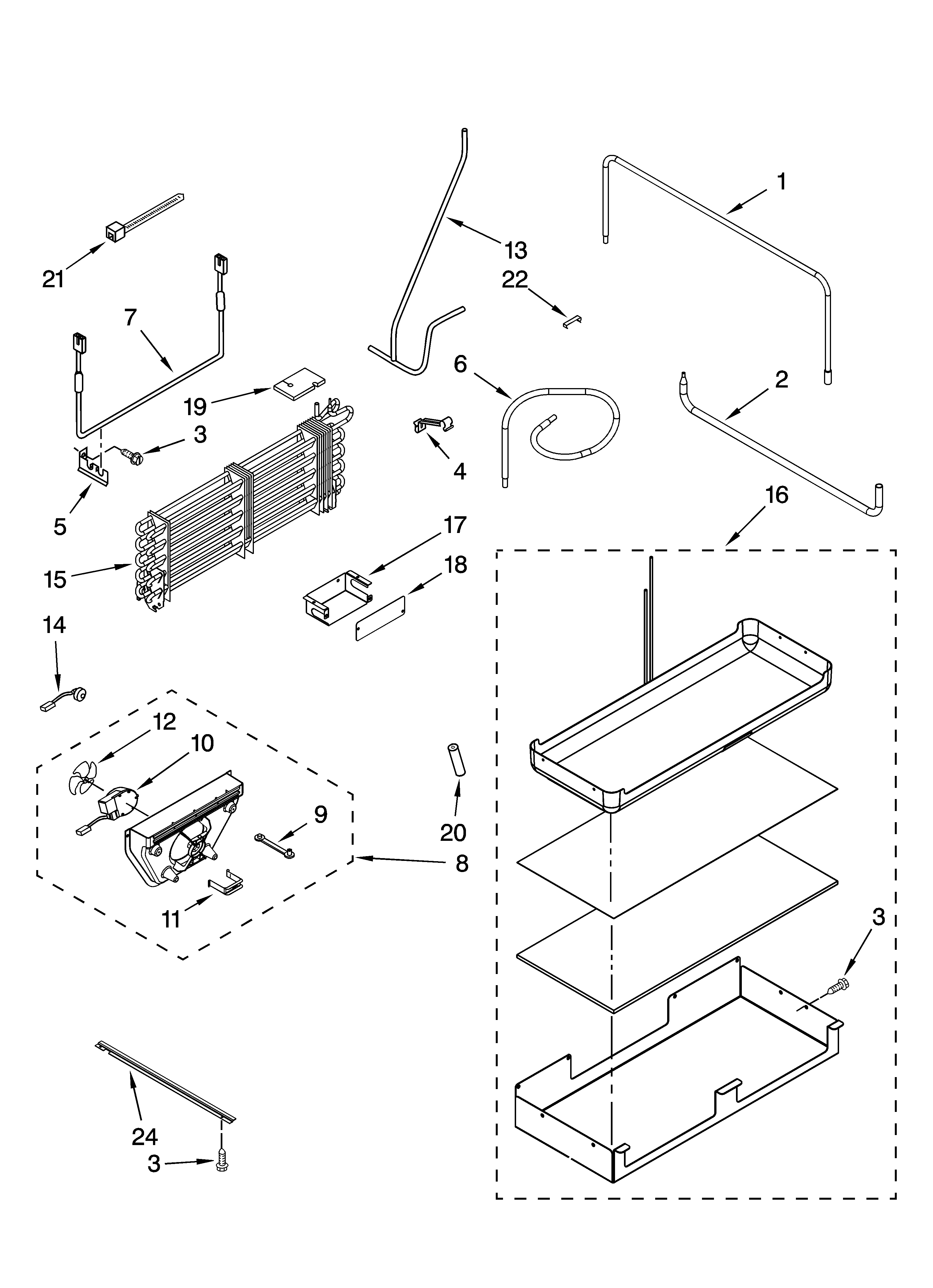KitchenAid KBRC36FTS00 lower unit and tube parts diagram