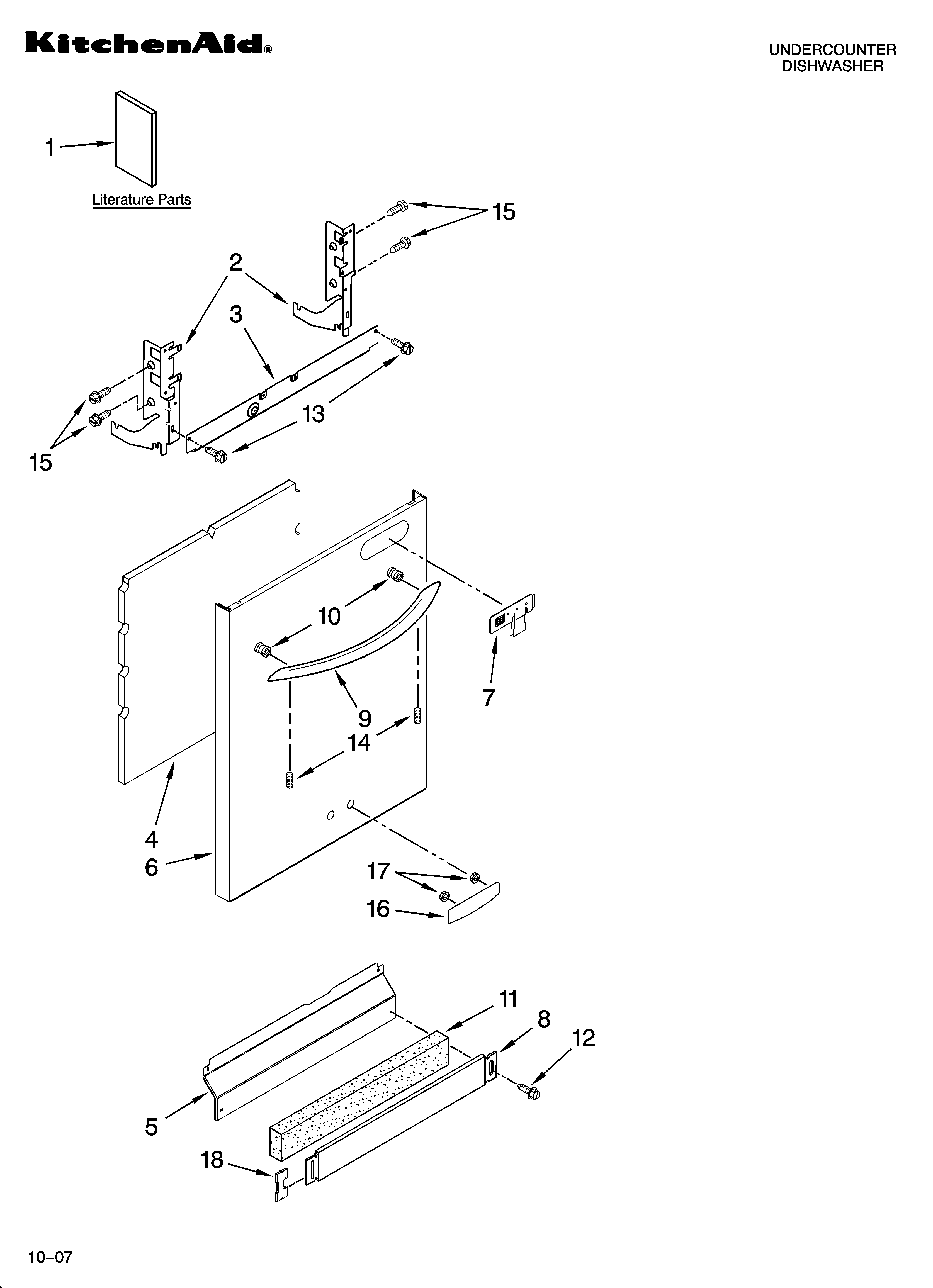 KitchenAid KUDU03STWH2 door and panel parts diagram
