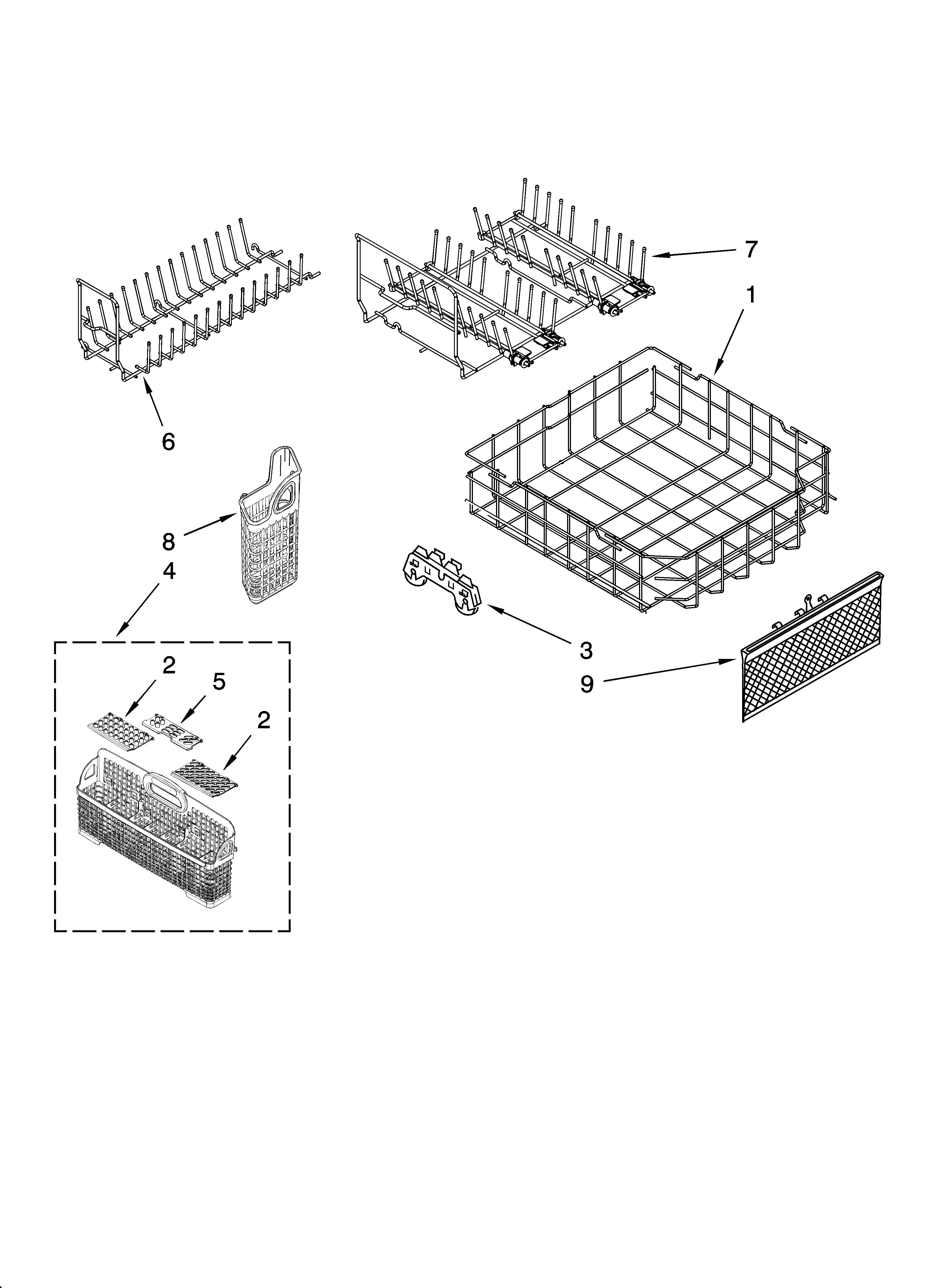 KitchenAid KUDU03STWH2 lower rack parts diagram