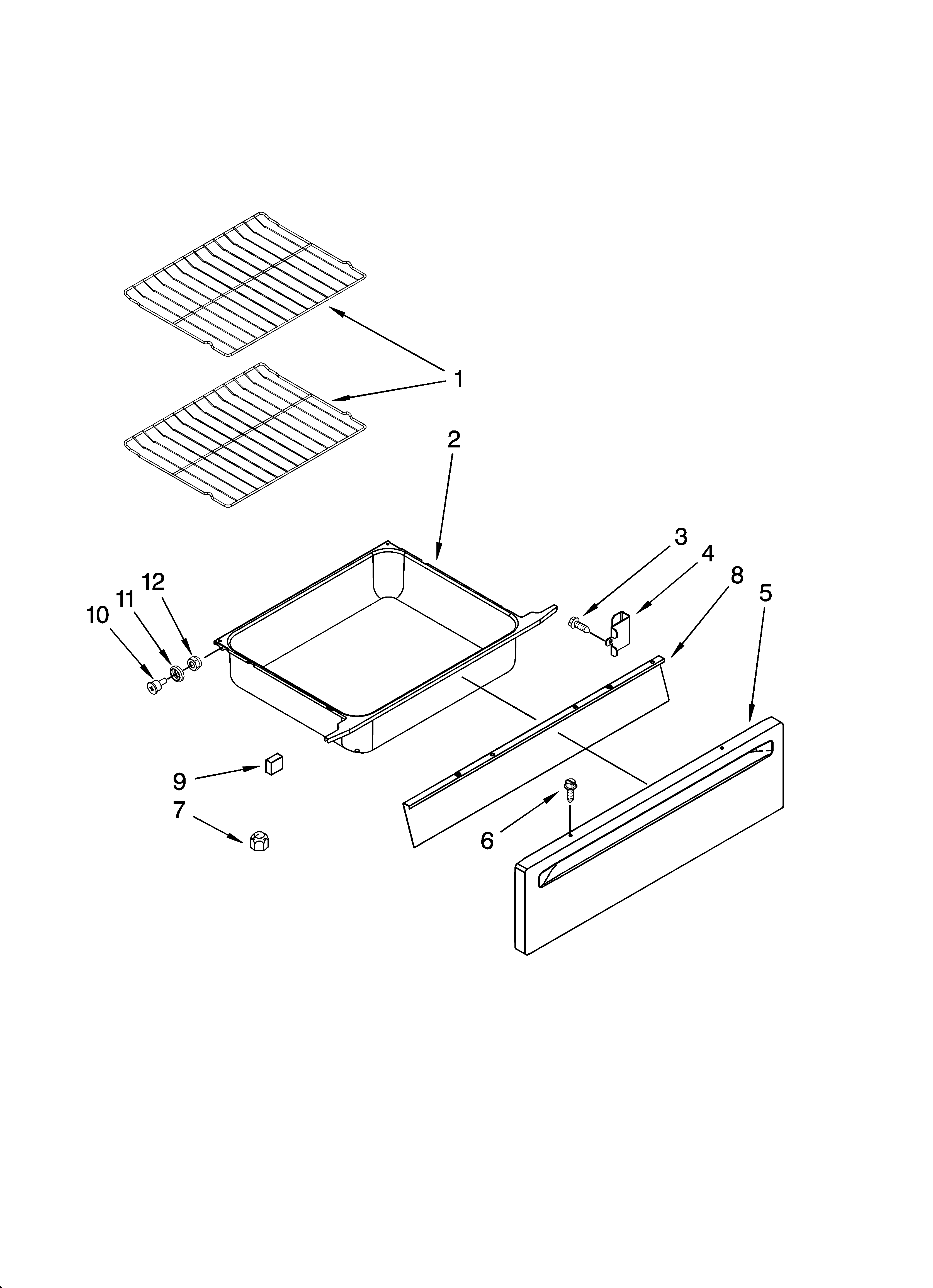 Whirlpool RY160LXTQ0 drawer and rack parts, optional parts (not included) diagram