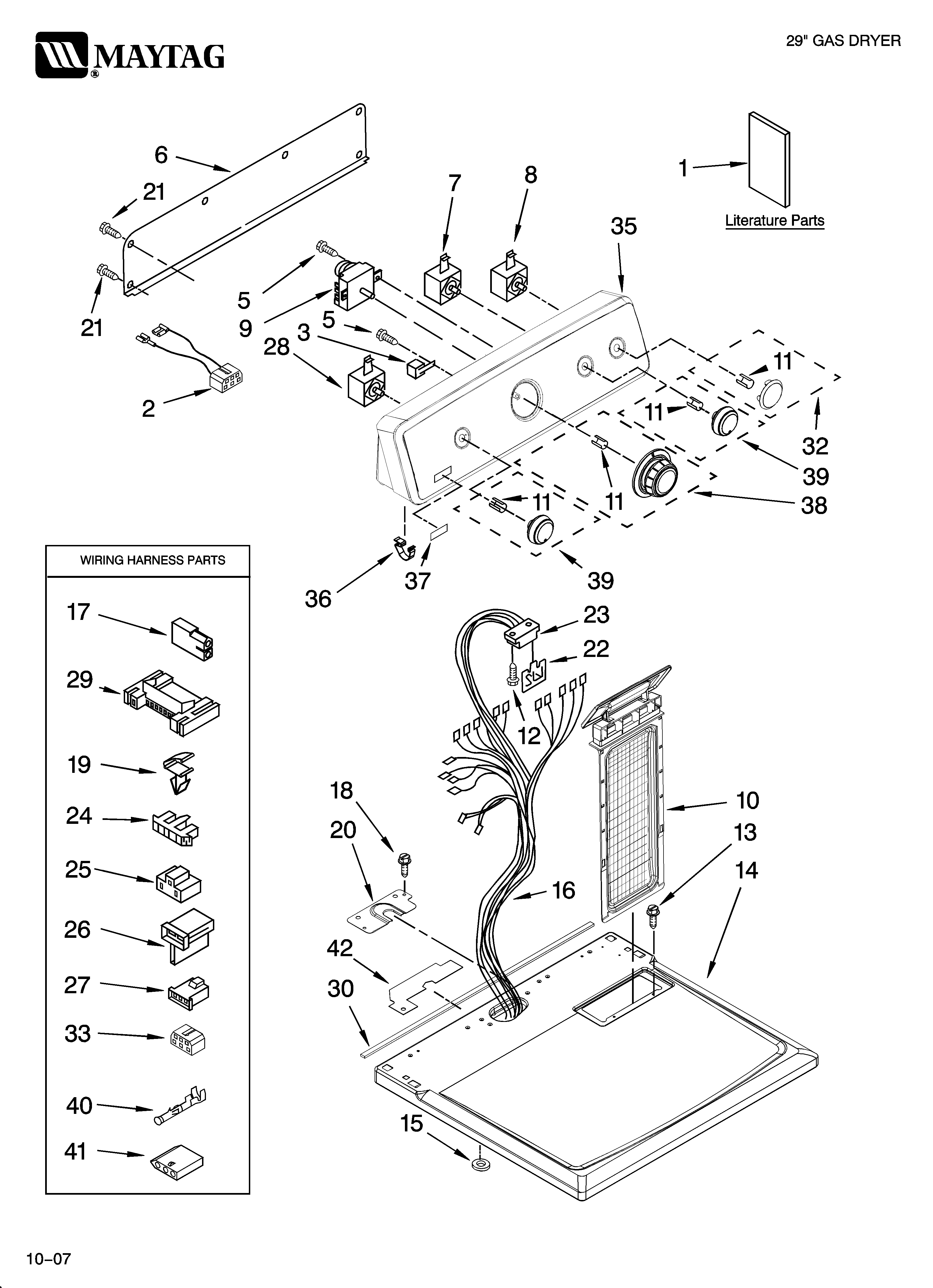 Maytag 7MMGL6741TW0 top and console parts diagram