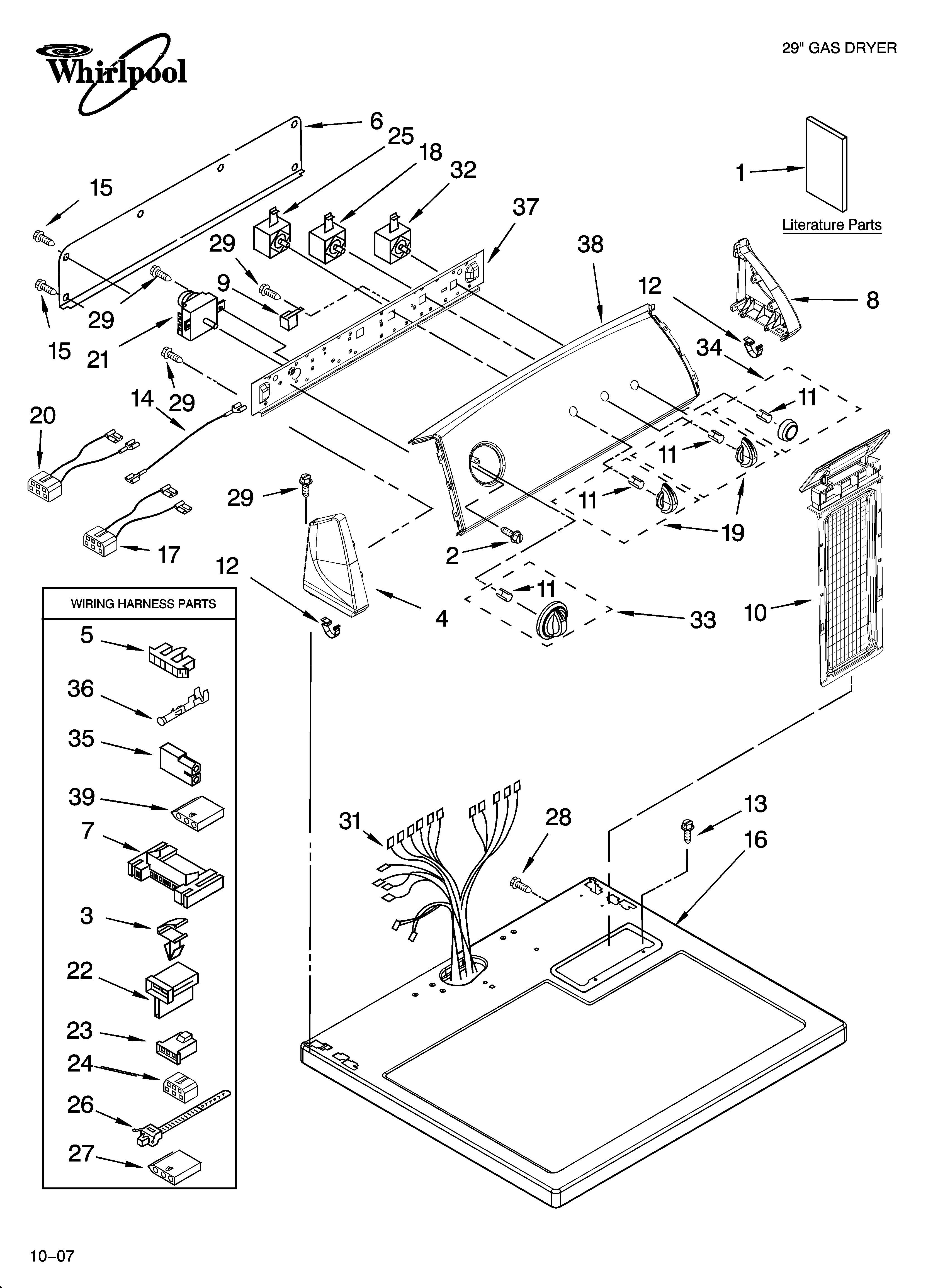 Whirlpool 7MWG87640SW0 top and console parts diagram