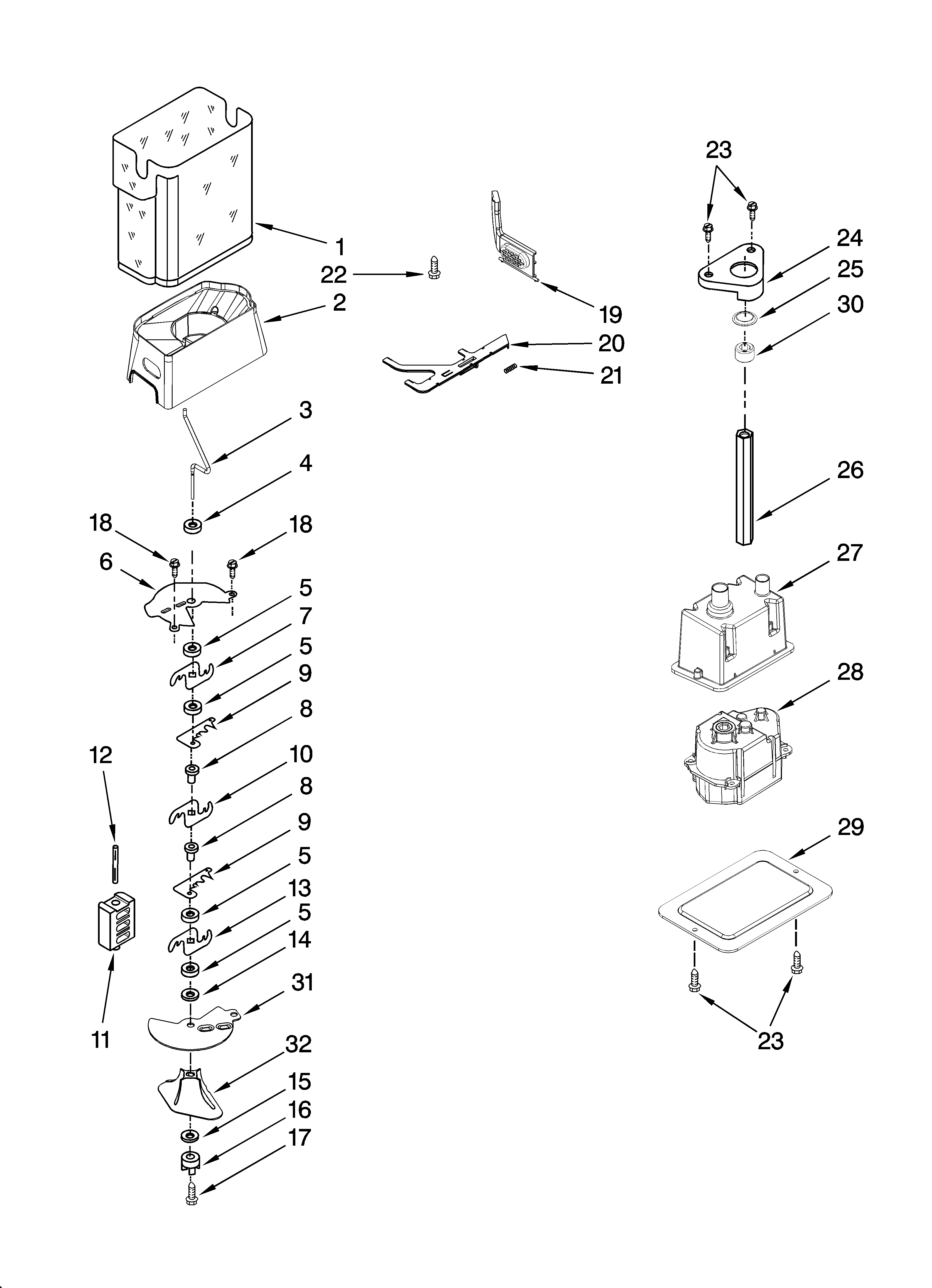 KitchenAid KSSC36QTS02 motor and ice container parts diagram