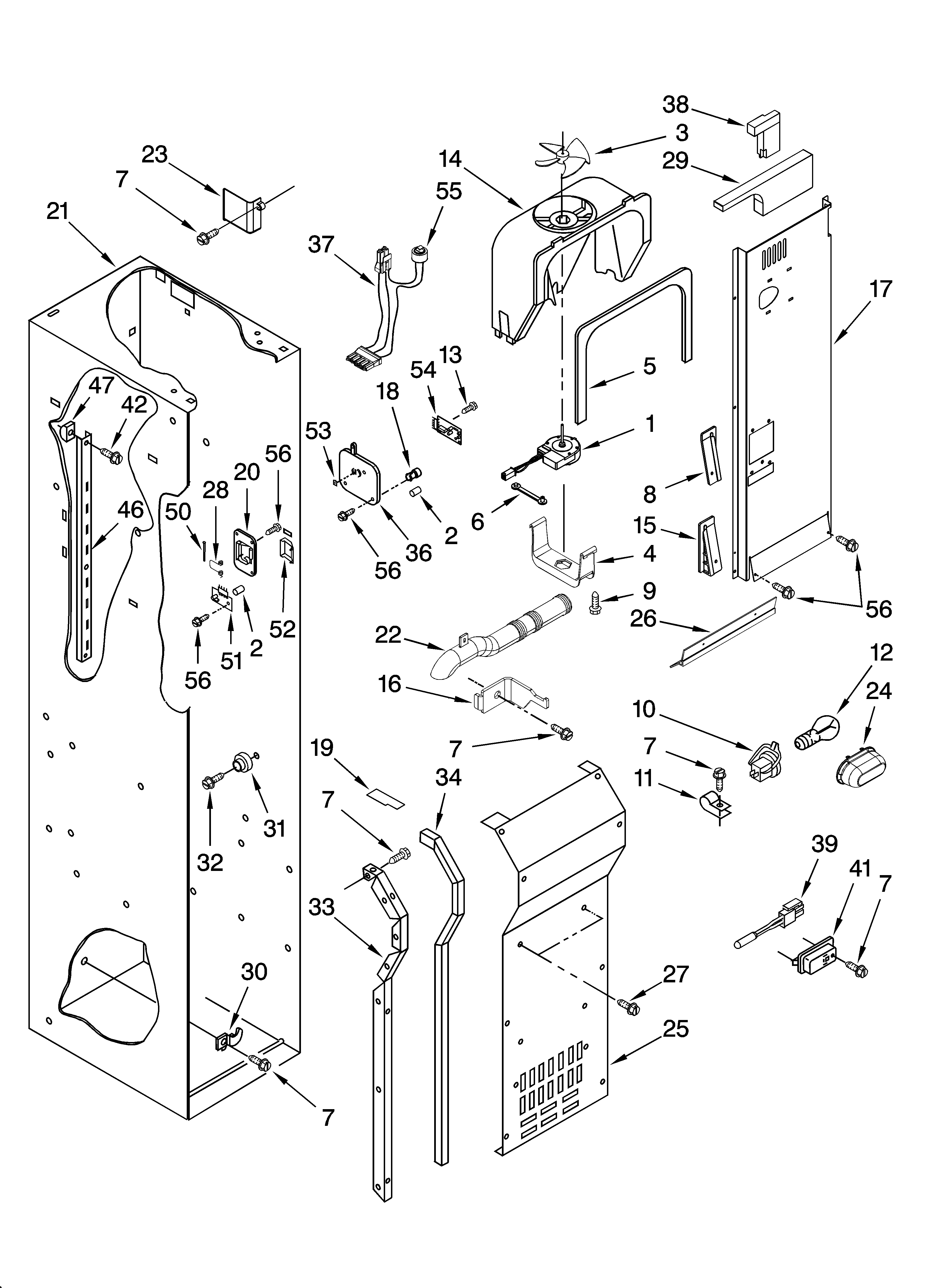 KitchenAid KSSO36QTB00 freezer liner and air flow parts diagram
