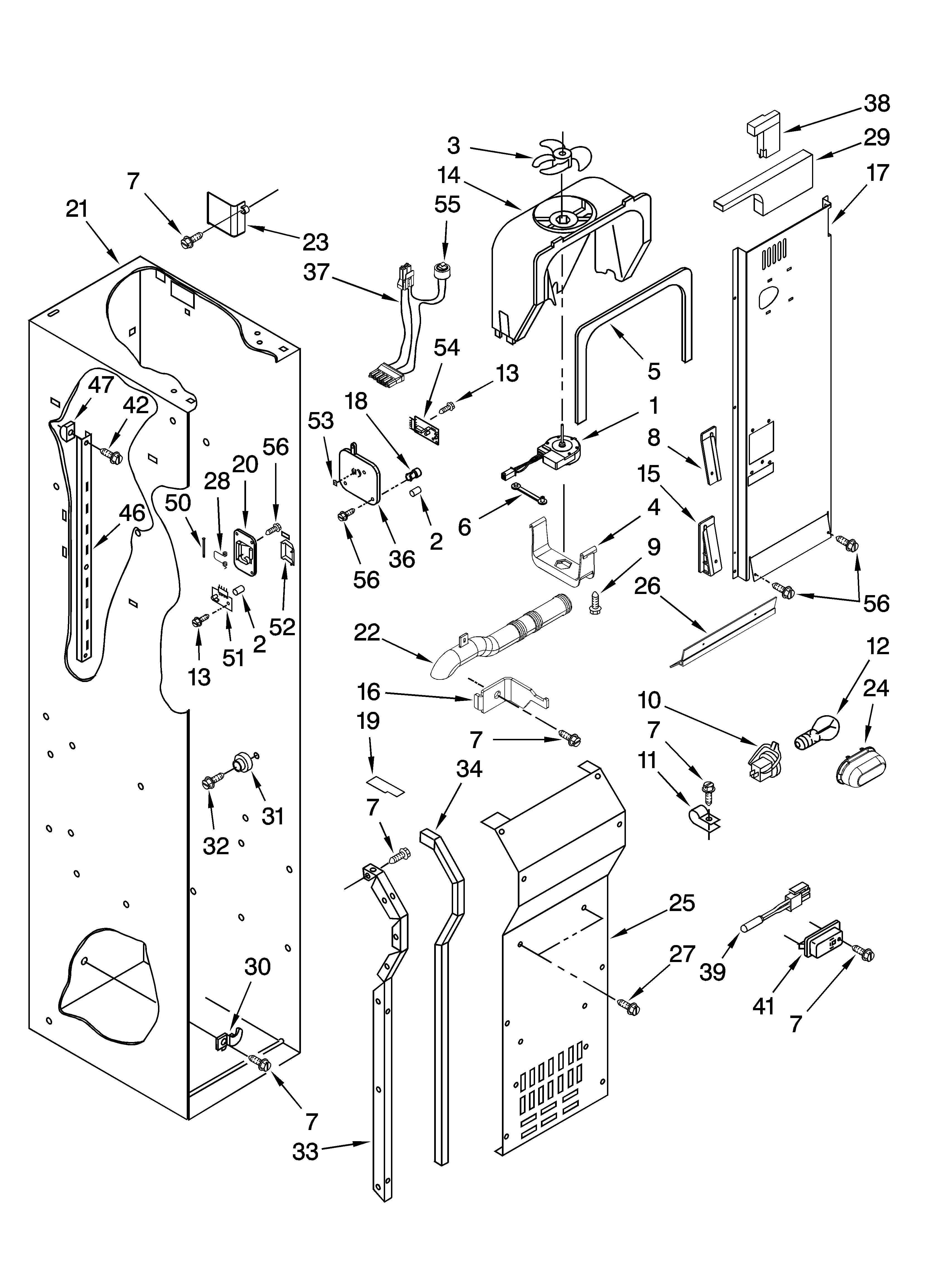 KitchenAid KSSO48QTB00 freezer liner and air flow parts diagram
