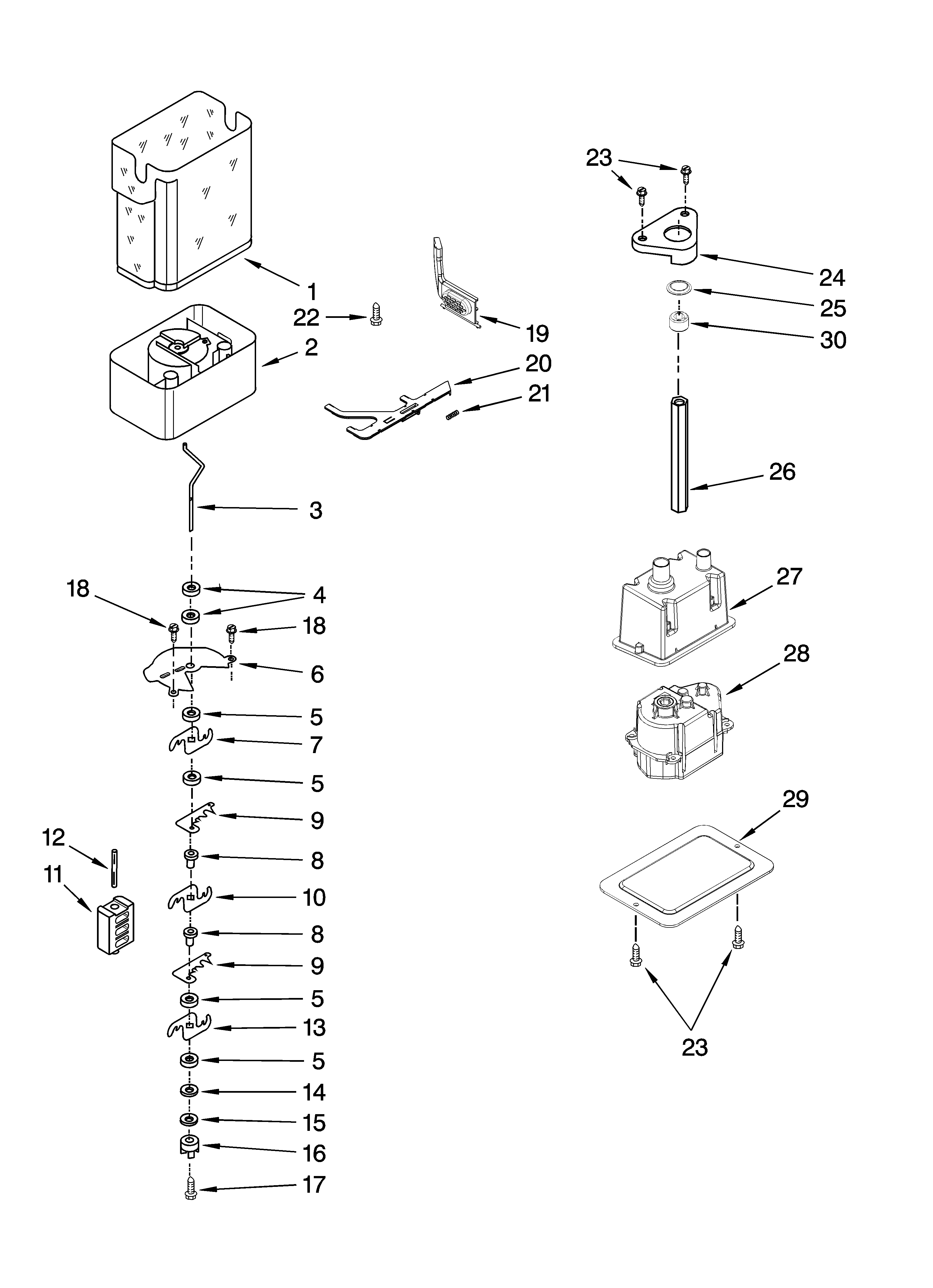 KitchenAid KSSP42QTS00 motor and ice container parts diagram