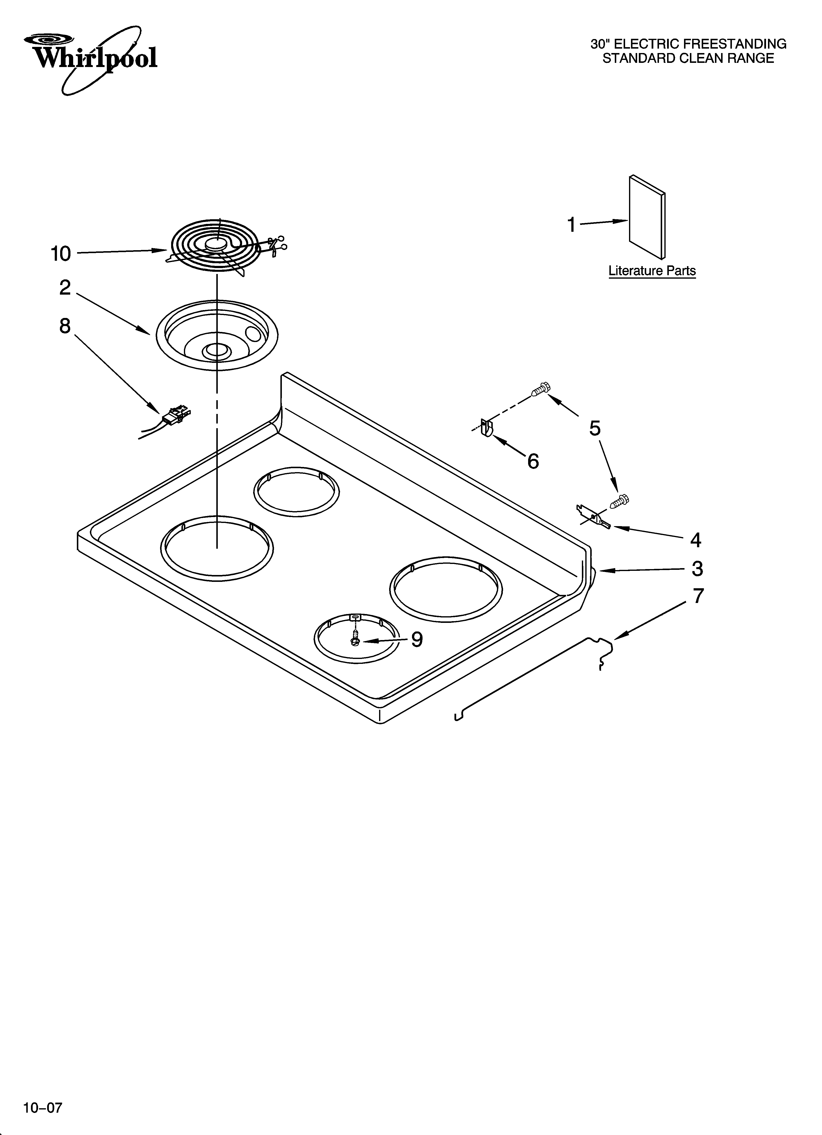 Whirlpool RF114PXSB2 cooktop parts diagram
