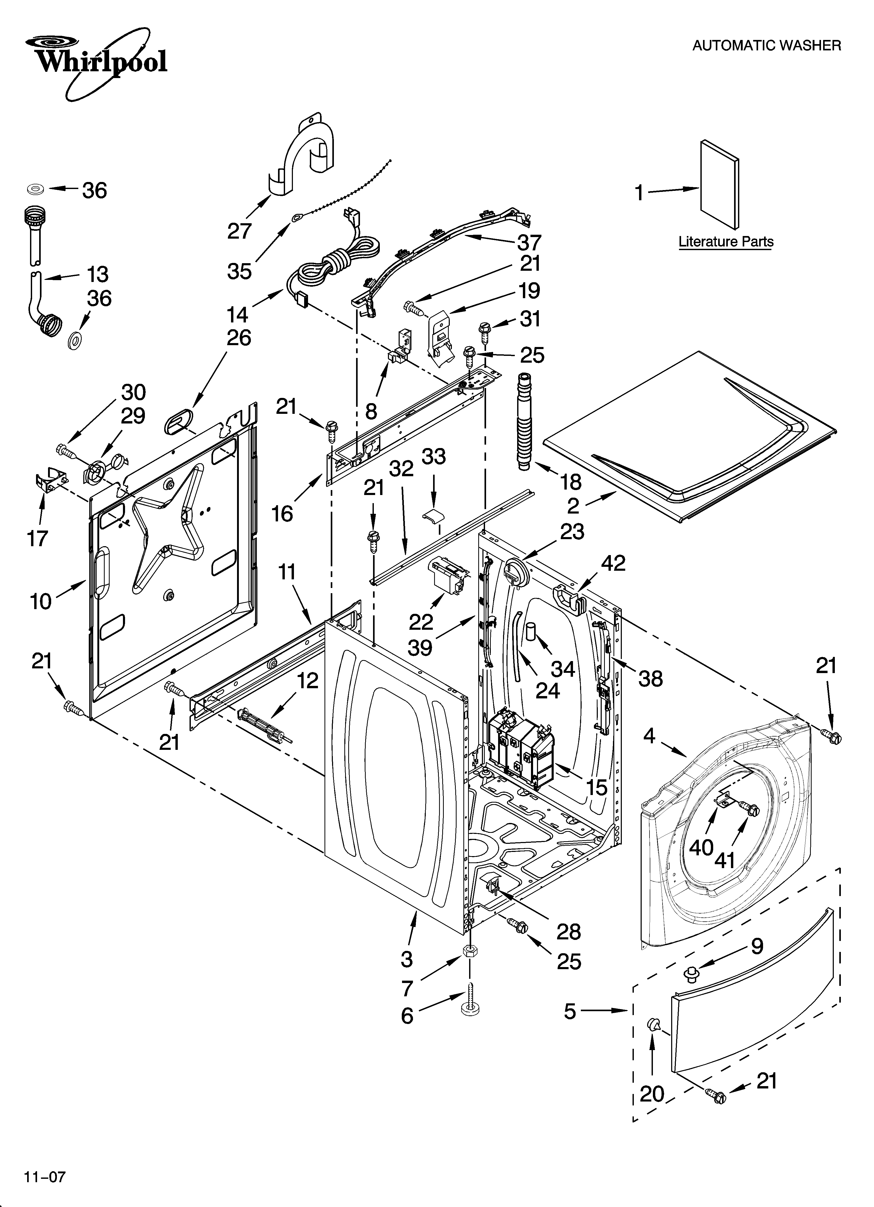 Whirlpool WFW8500SR02 top and cabinet parts diagram
