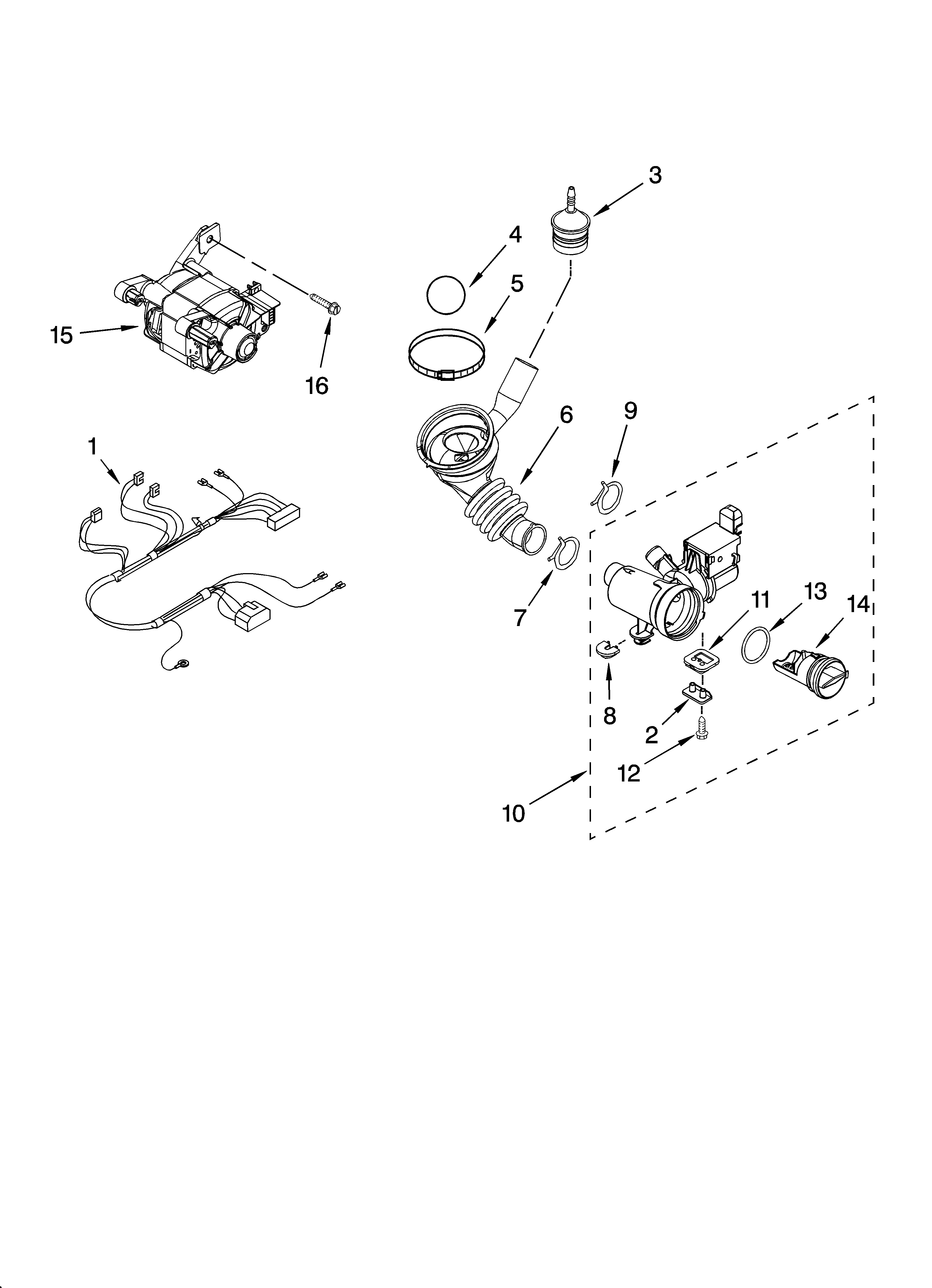 Whirlpool WFW8500SR02 pump and motor parts diagram