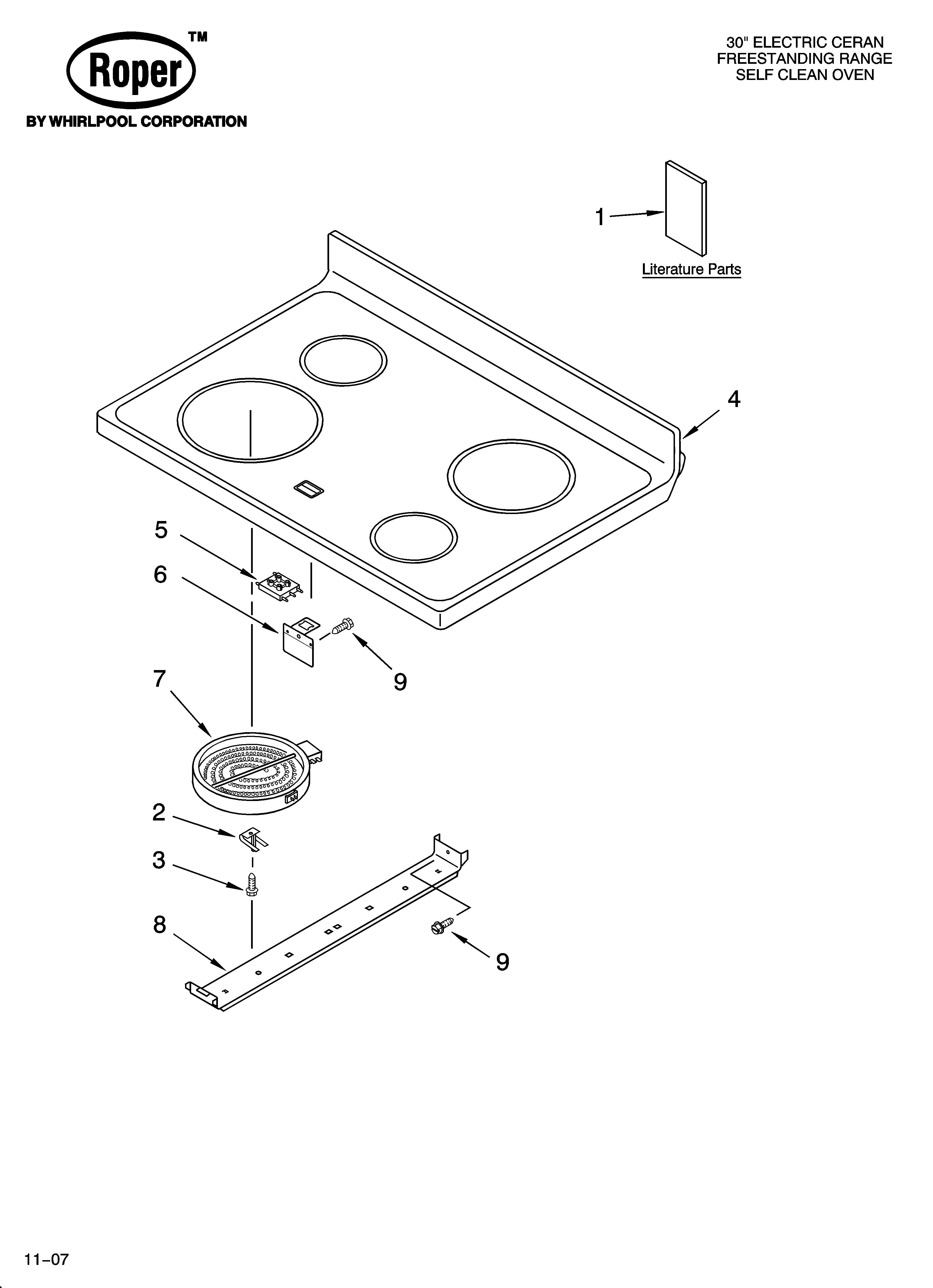 Roper FES355TQ1 cooktop parts diagram