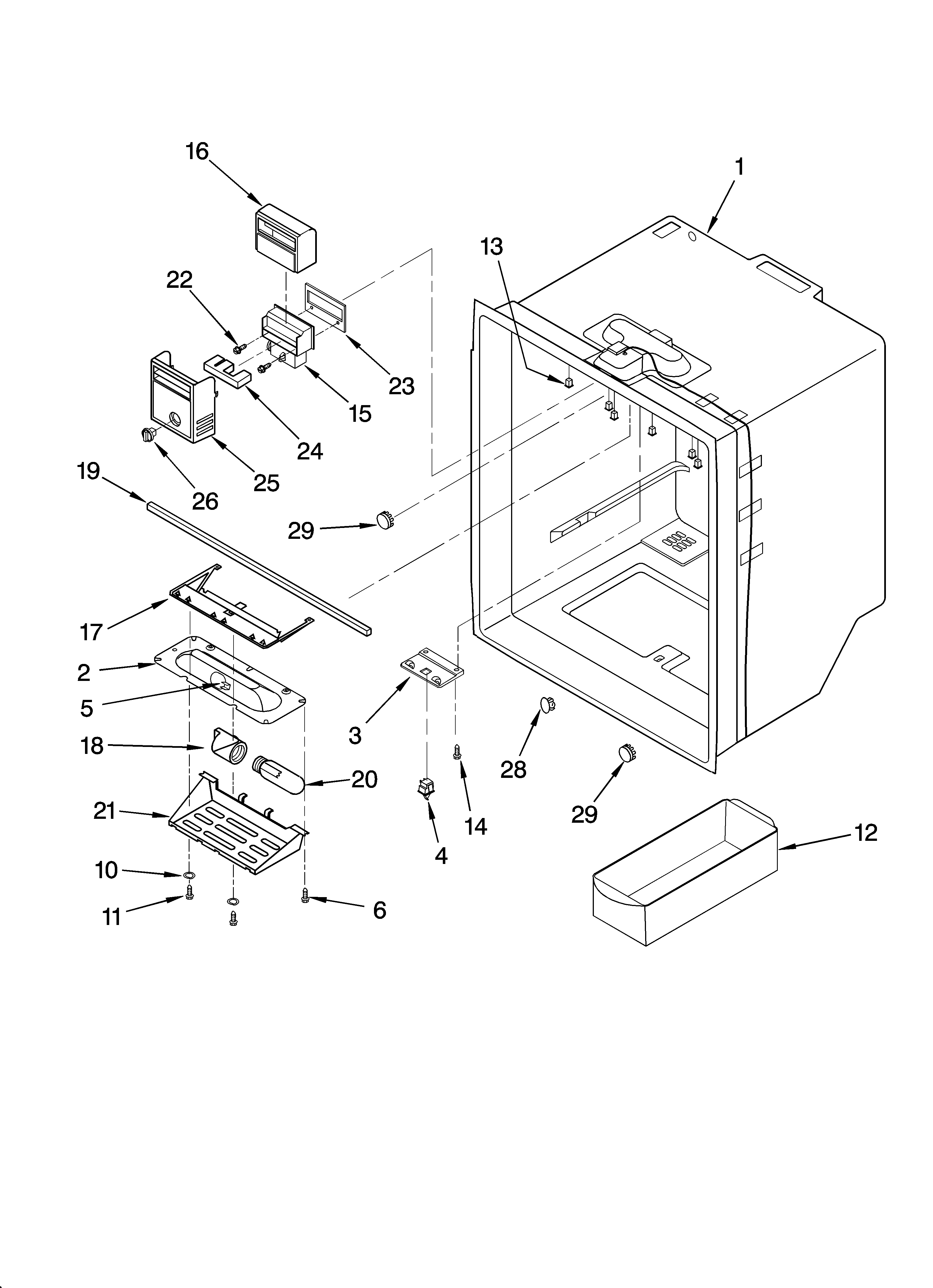 KitchenAid KBRS22KGWH13 refrigerator liner parts diagram