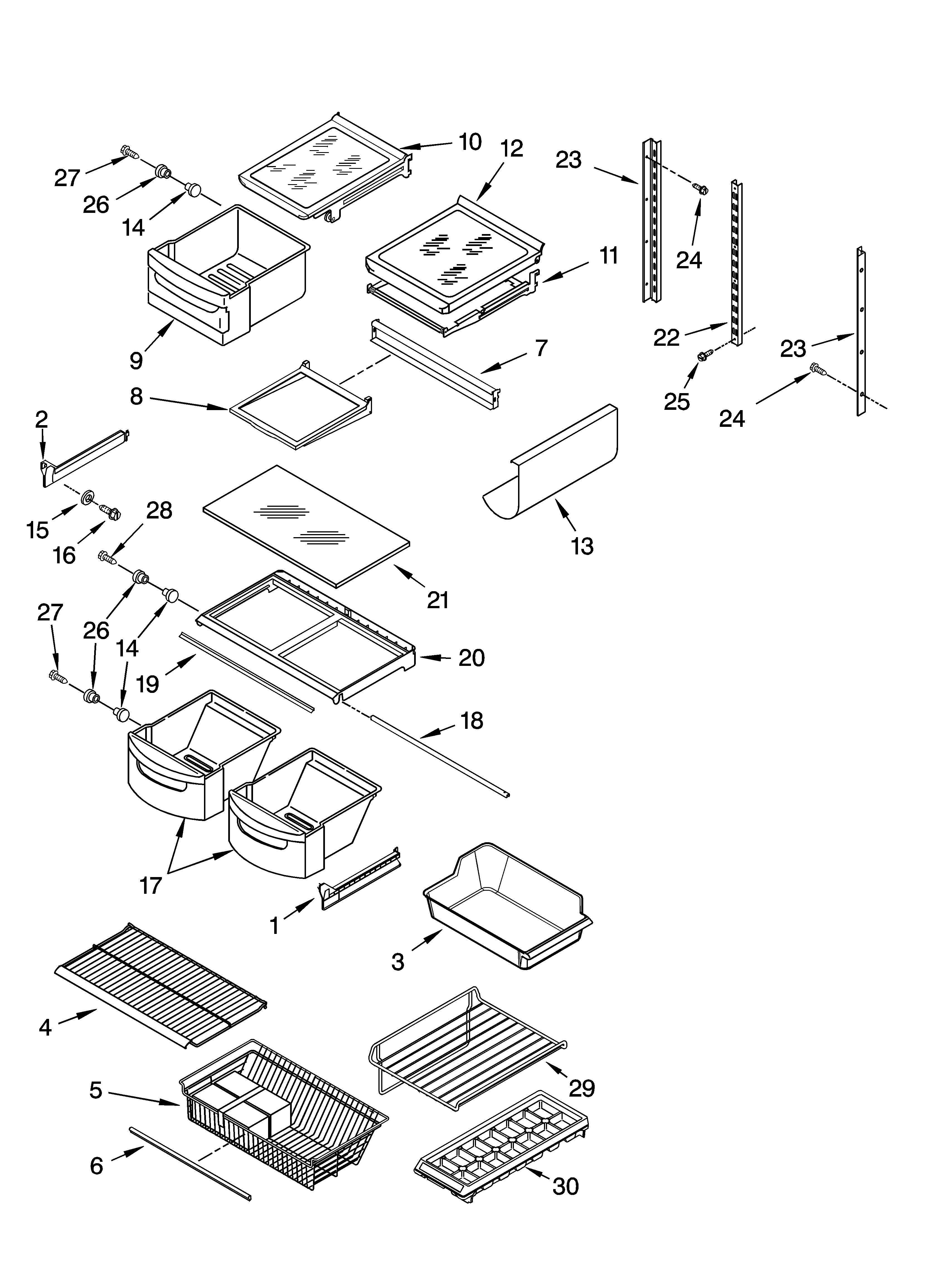 KitchenAid KBRS22KGWH13 shelf parts, optional parts diagram