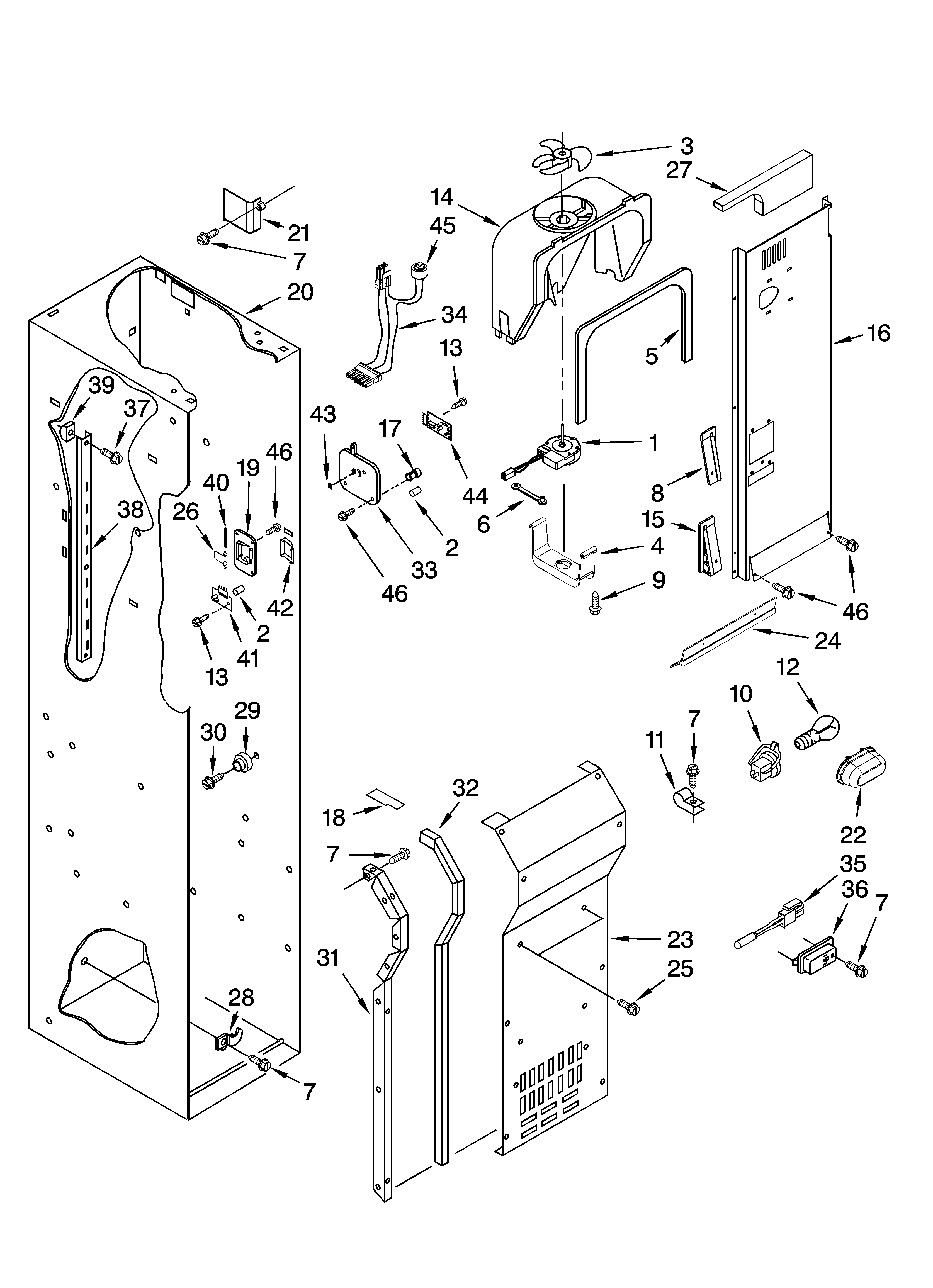 KitchenAid KSSC48QTS02 freezer liner and air flow parts diagram