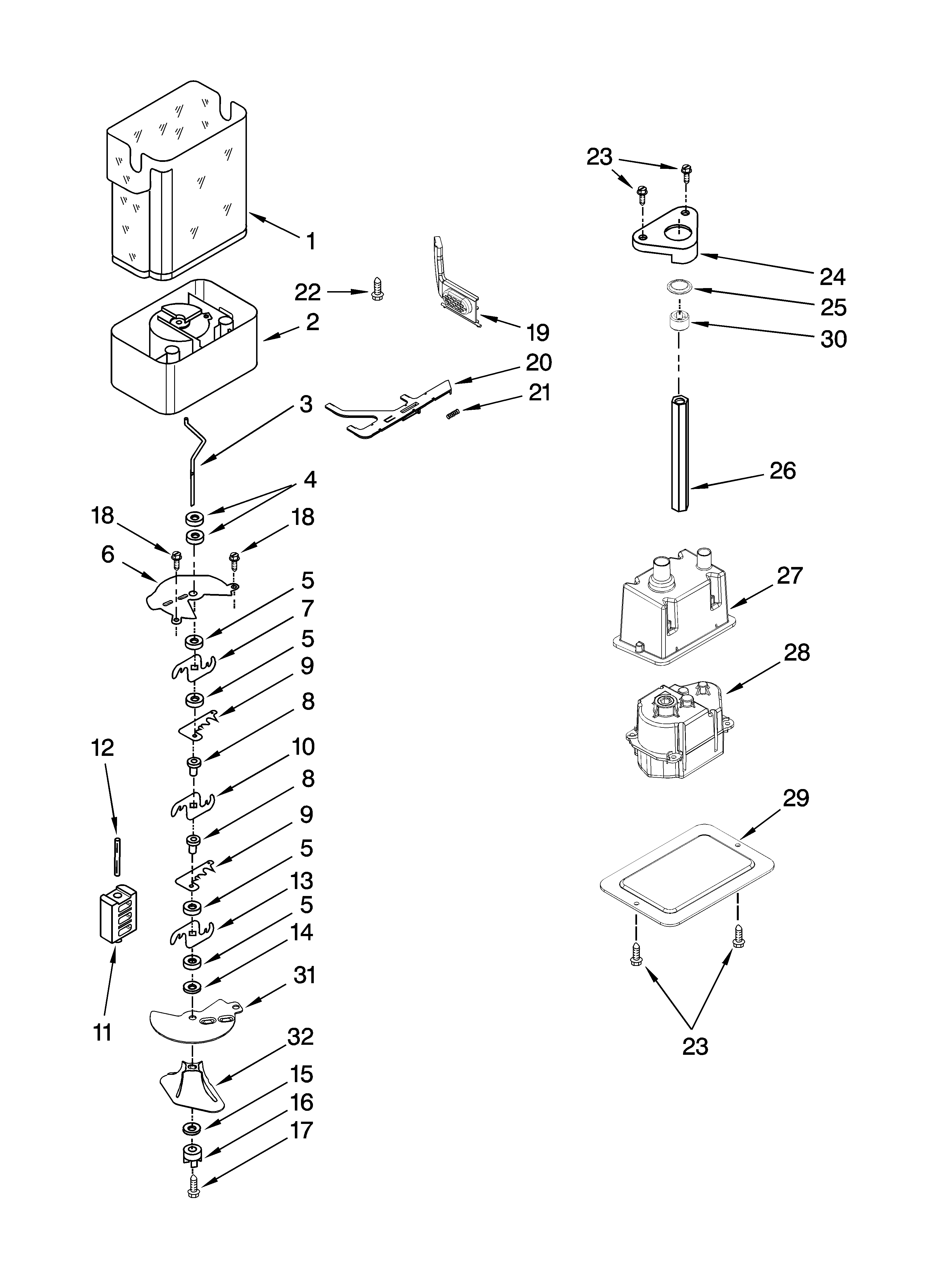 KitchenAid KSSC48QTS02 motor and ice container parts diagram