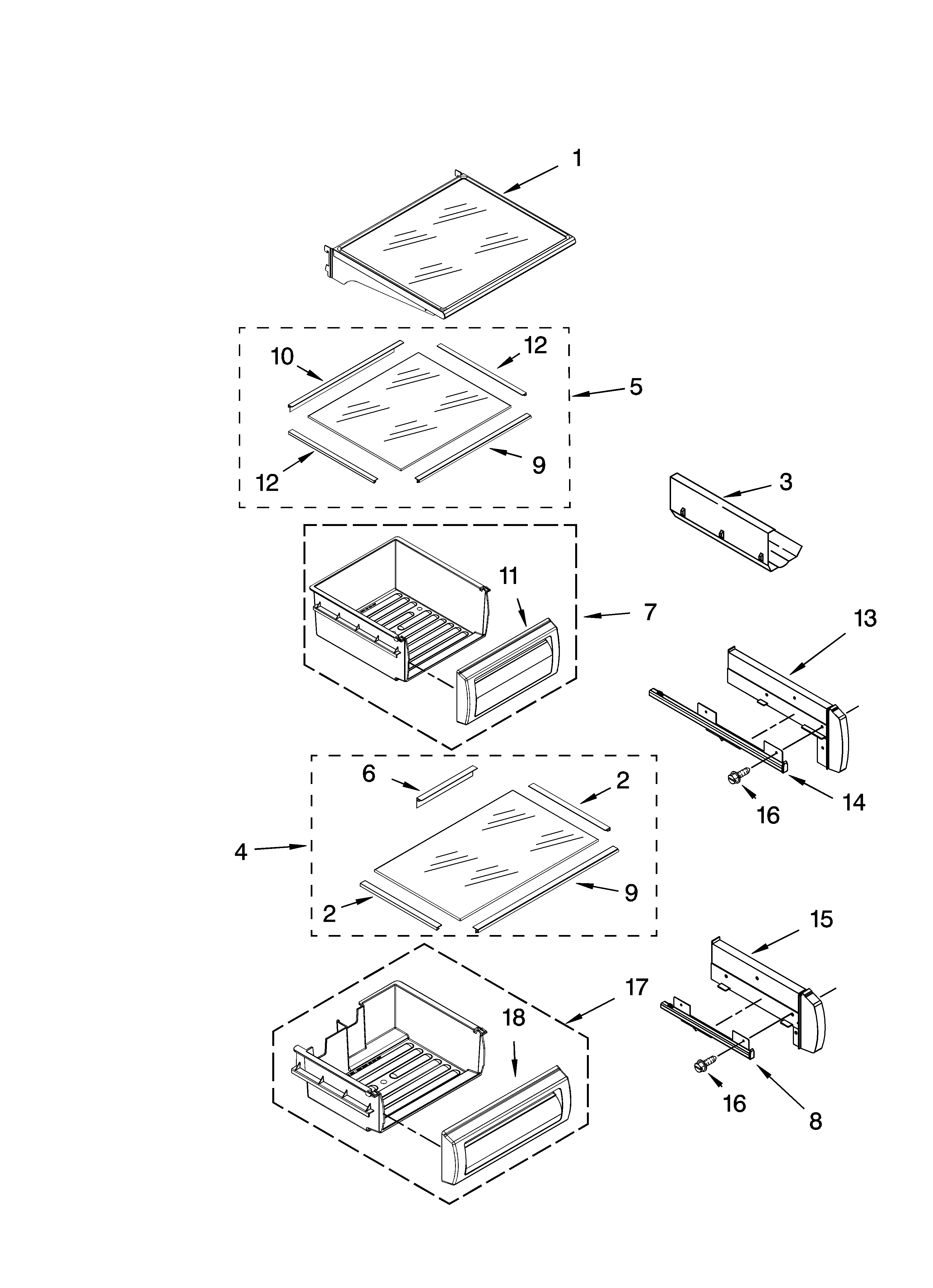 KitchenAid KSSS36FTX00 refrigerator shelf parts diagram