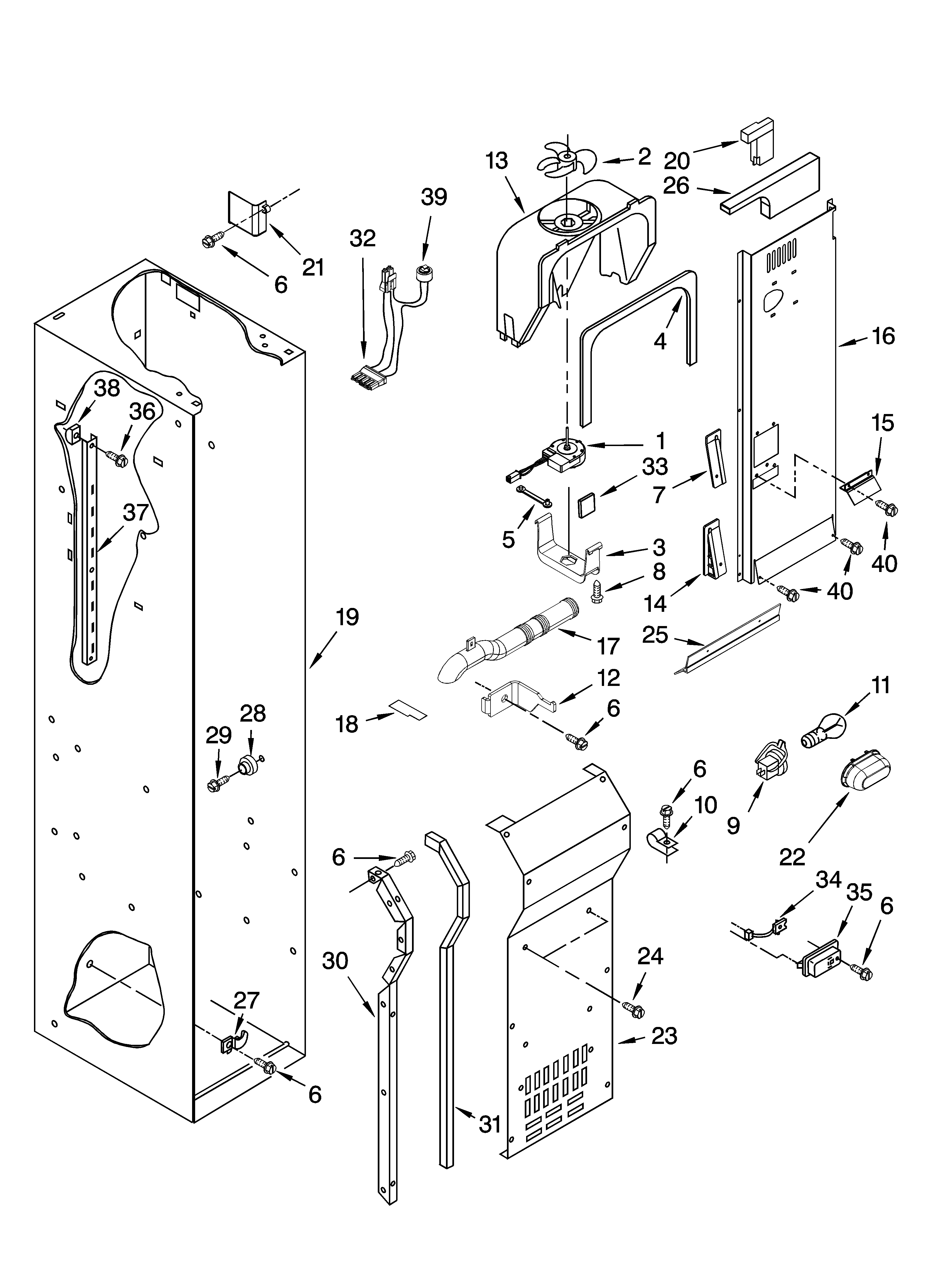 KitchenAid KSSS36FTX00 freezer liner and air flow parts diagram