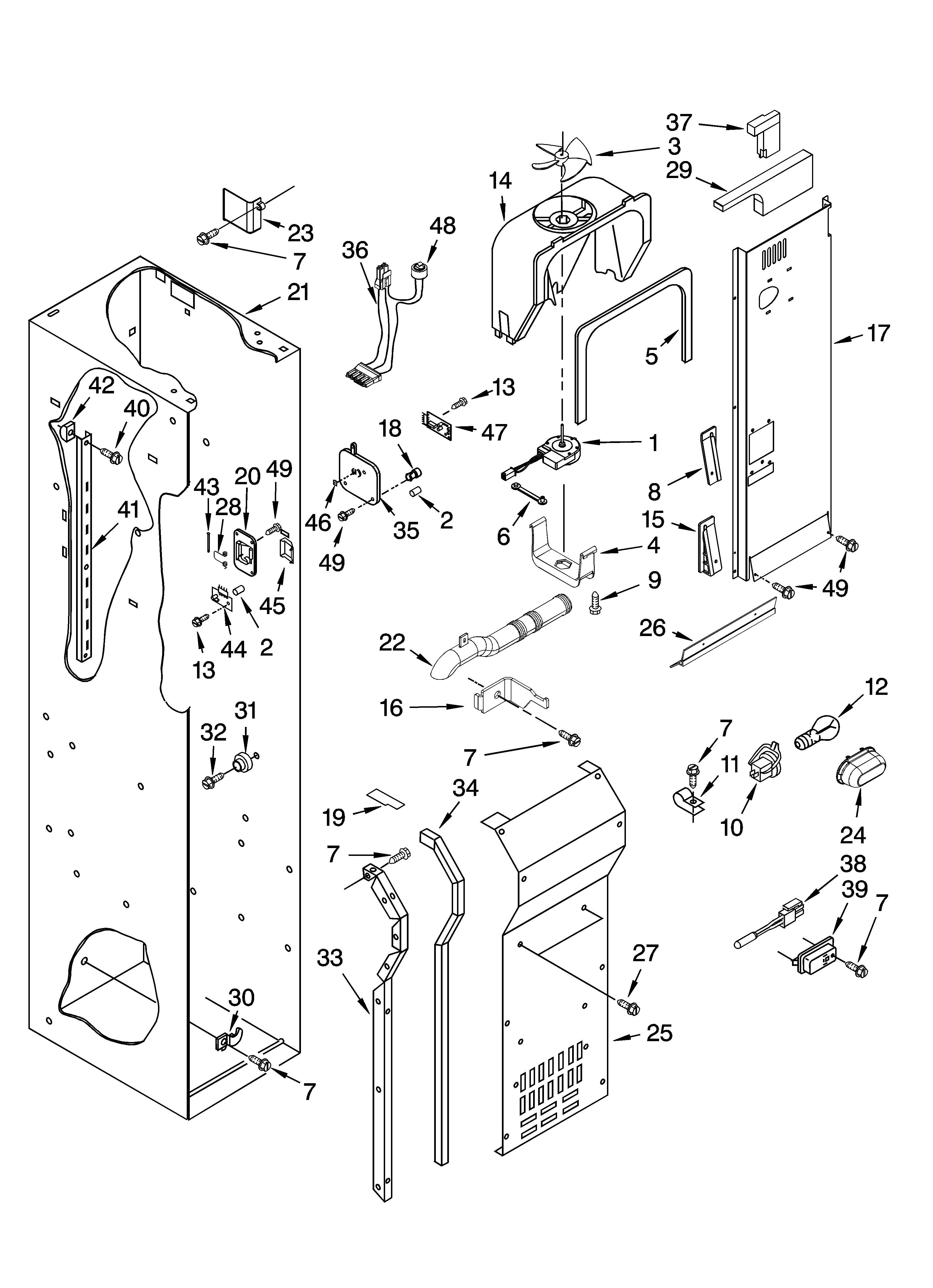 KitchenAid KSSS36QTB00 freezer liner and air flow parts diagram
