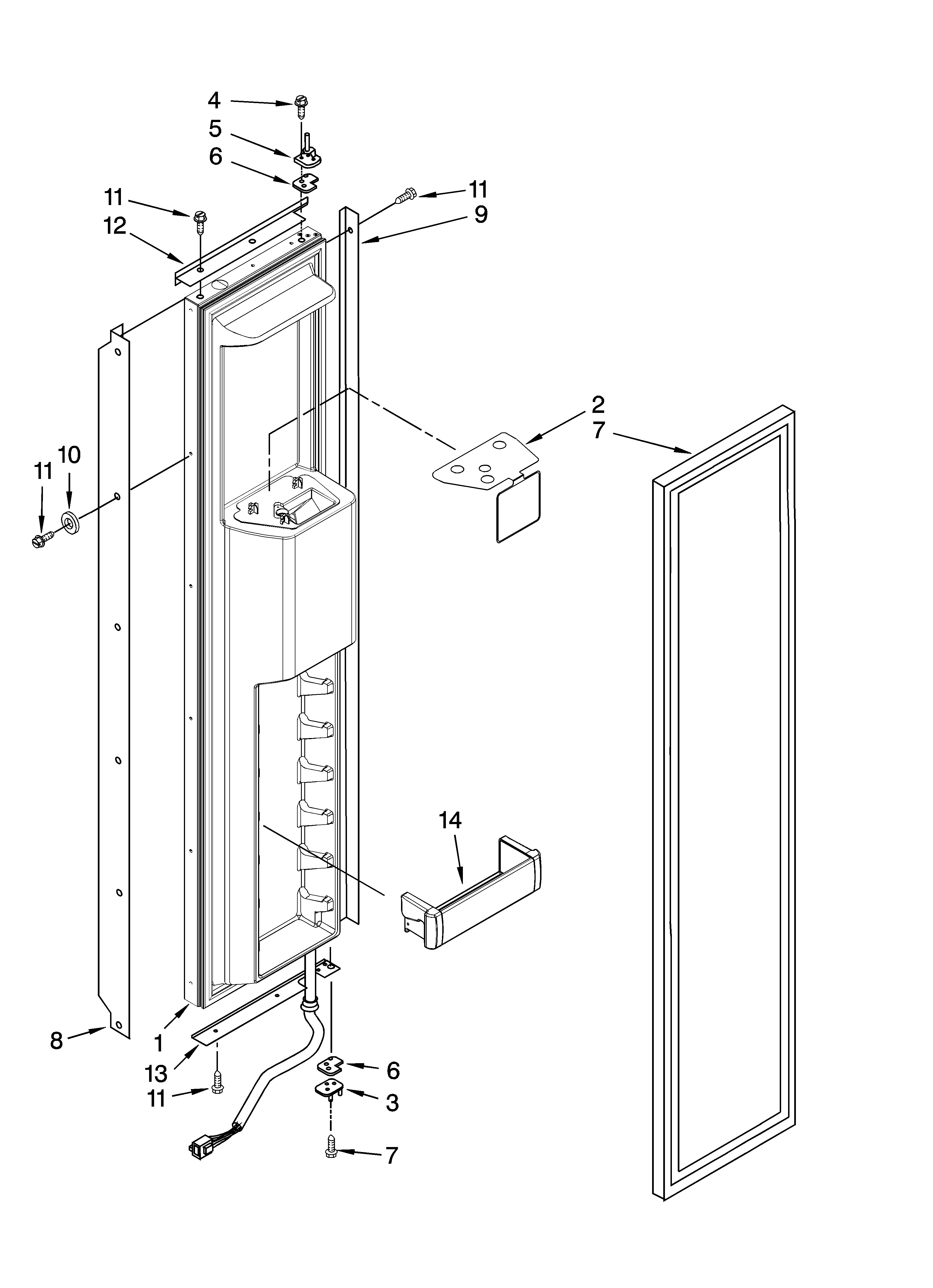 KitchenAid KSSS36QTB00 freezer door parts diagram