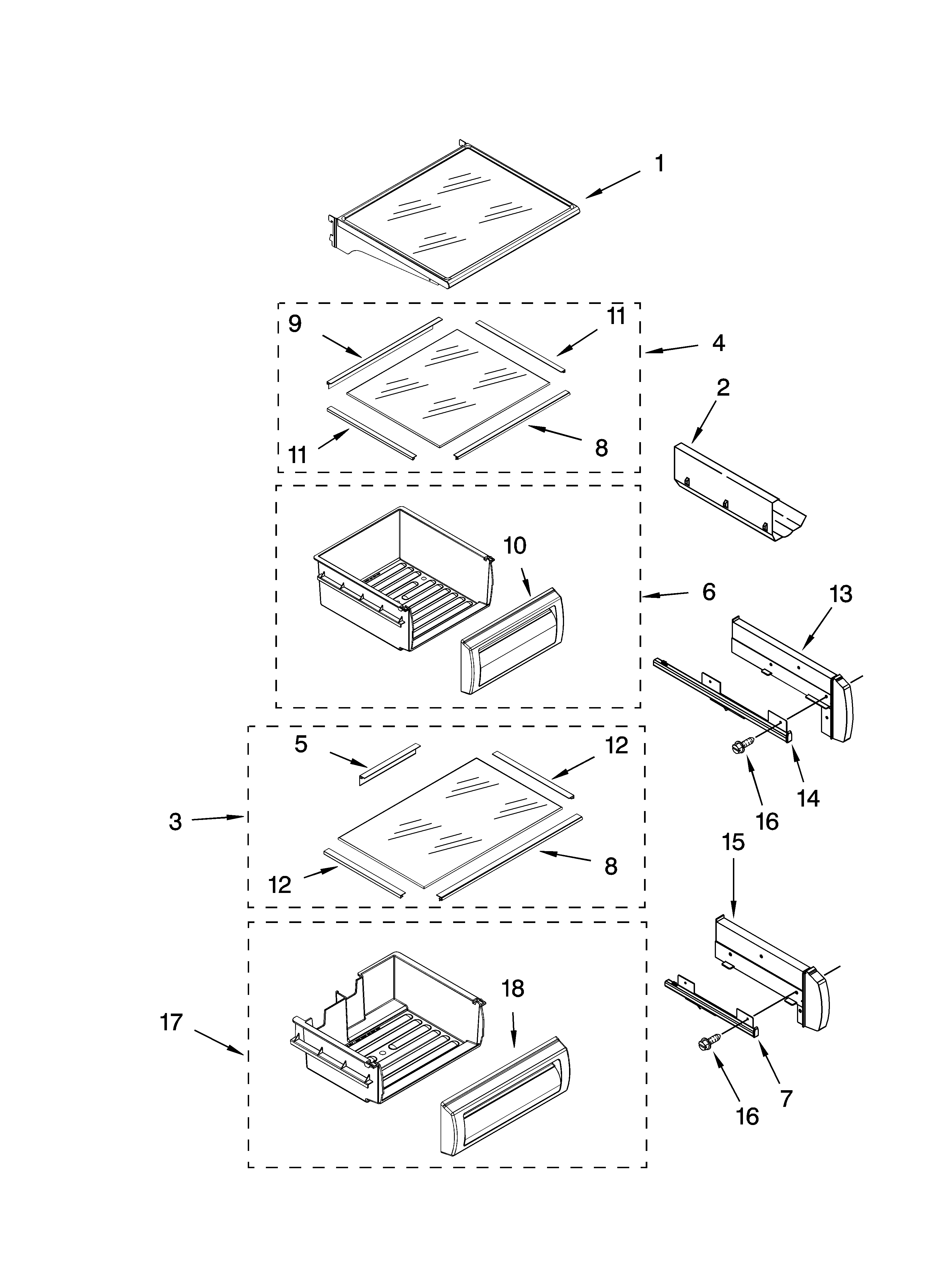 KitchenAid KSSS42QTW00 refrigerator shelf parts diagram