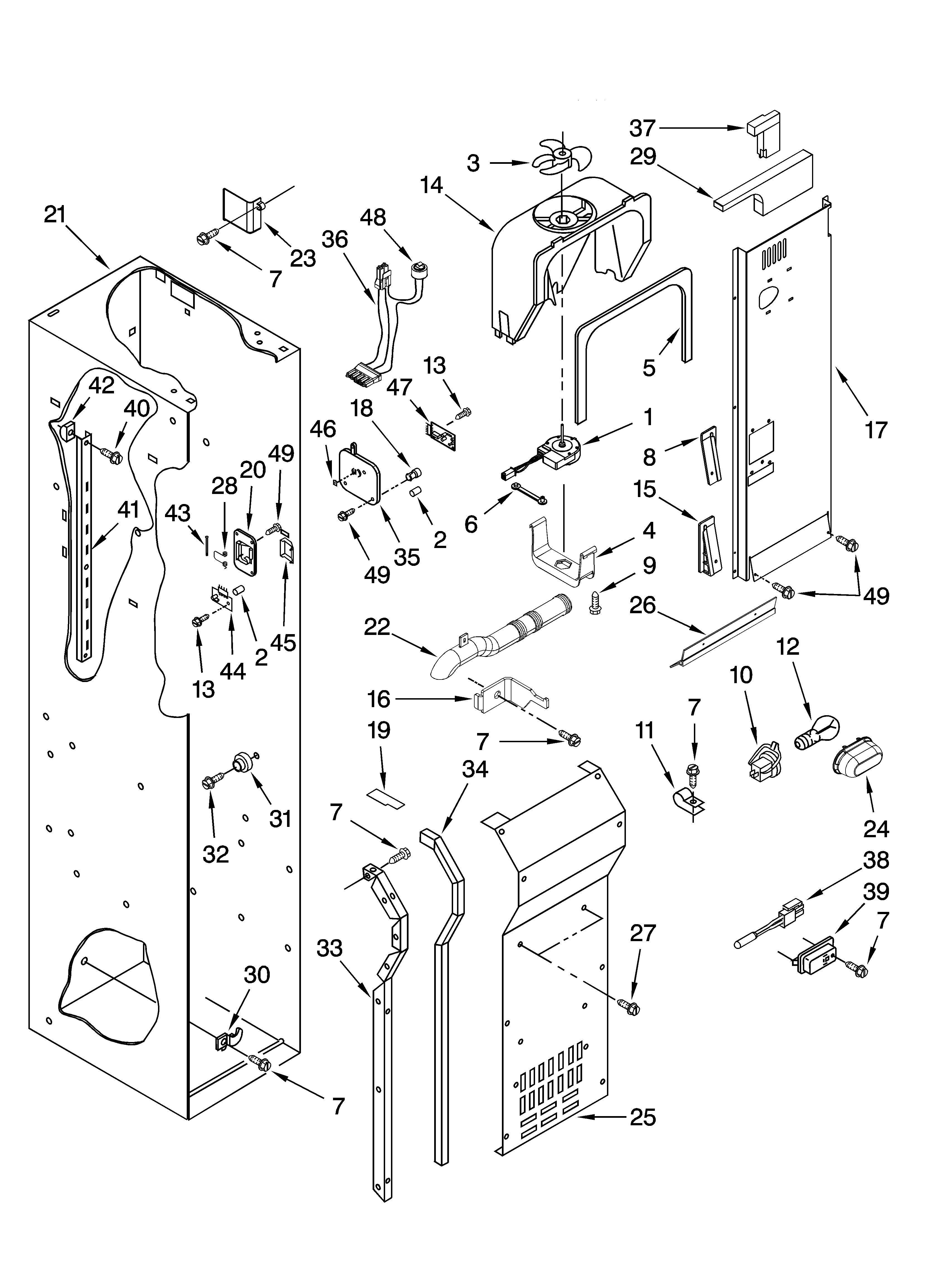 KitchenAid KSSS42QTW00 freezer liner and air flow parts diagram