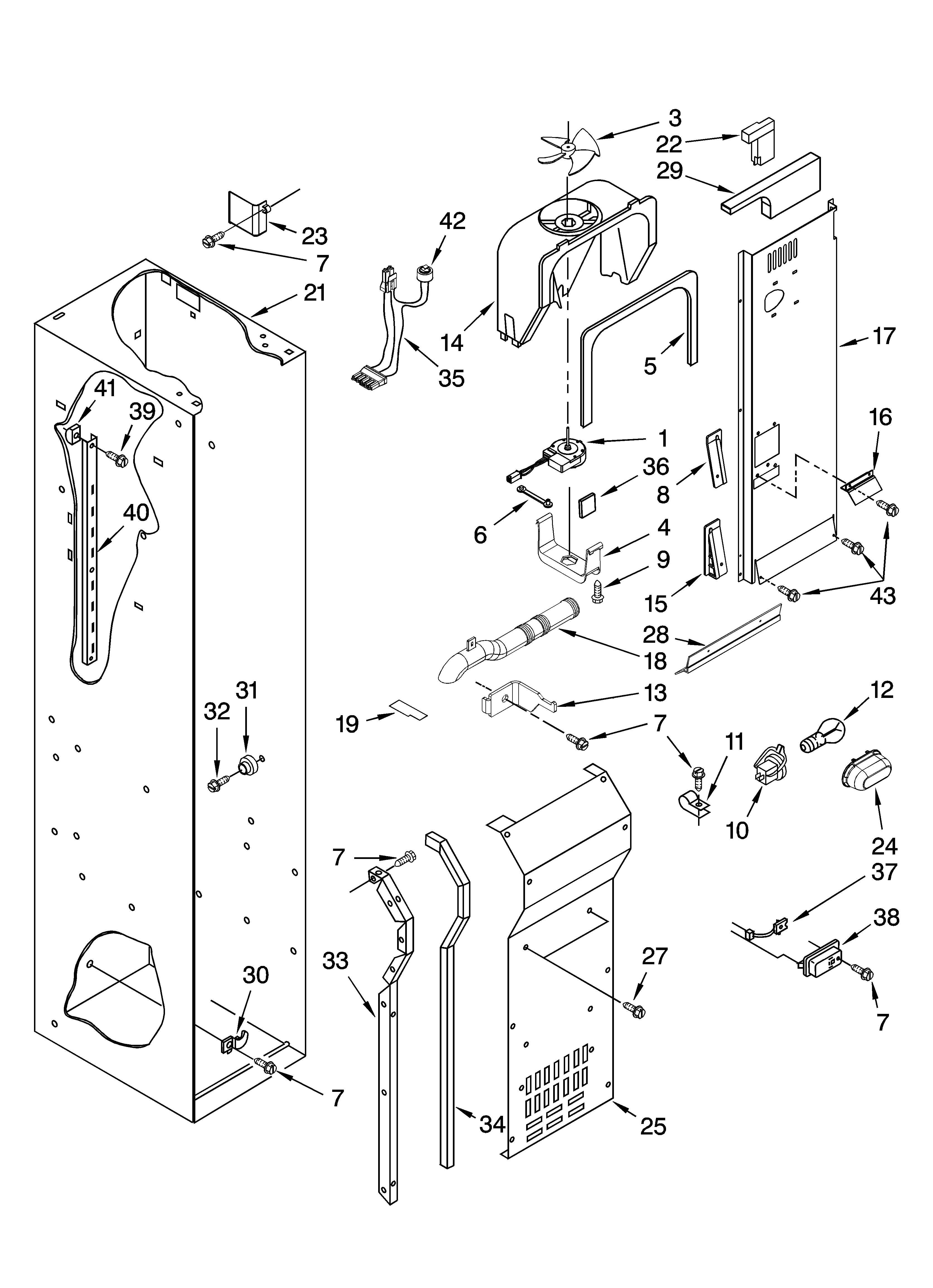 KitchenAid KSSS48FTX00 freezer liner and air flow parts diagram
