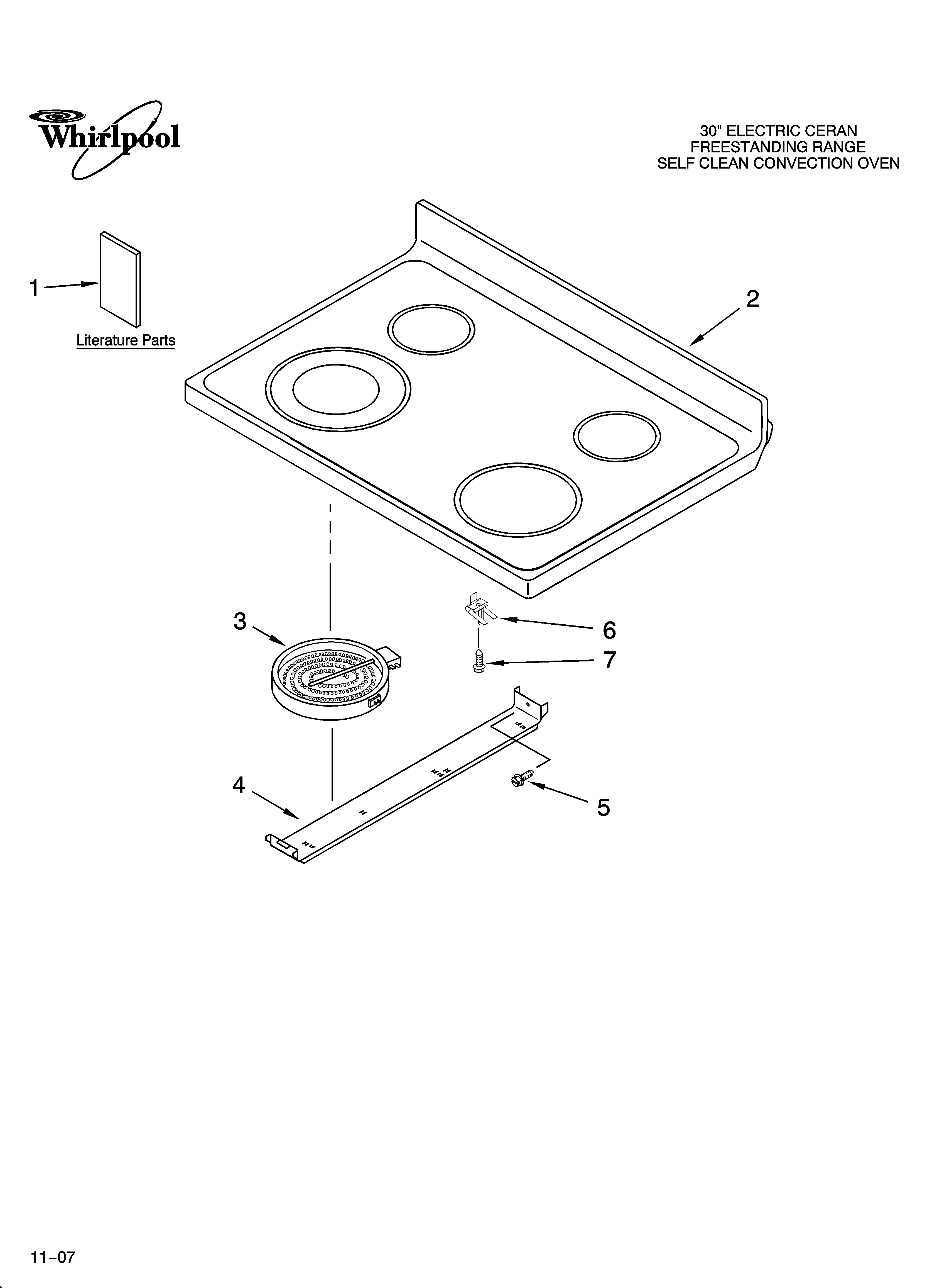 Whirlpool RF265LXTS3 cooktop parts diagram