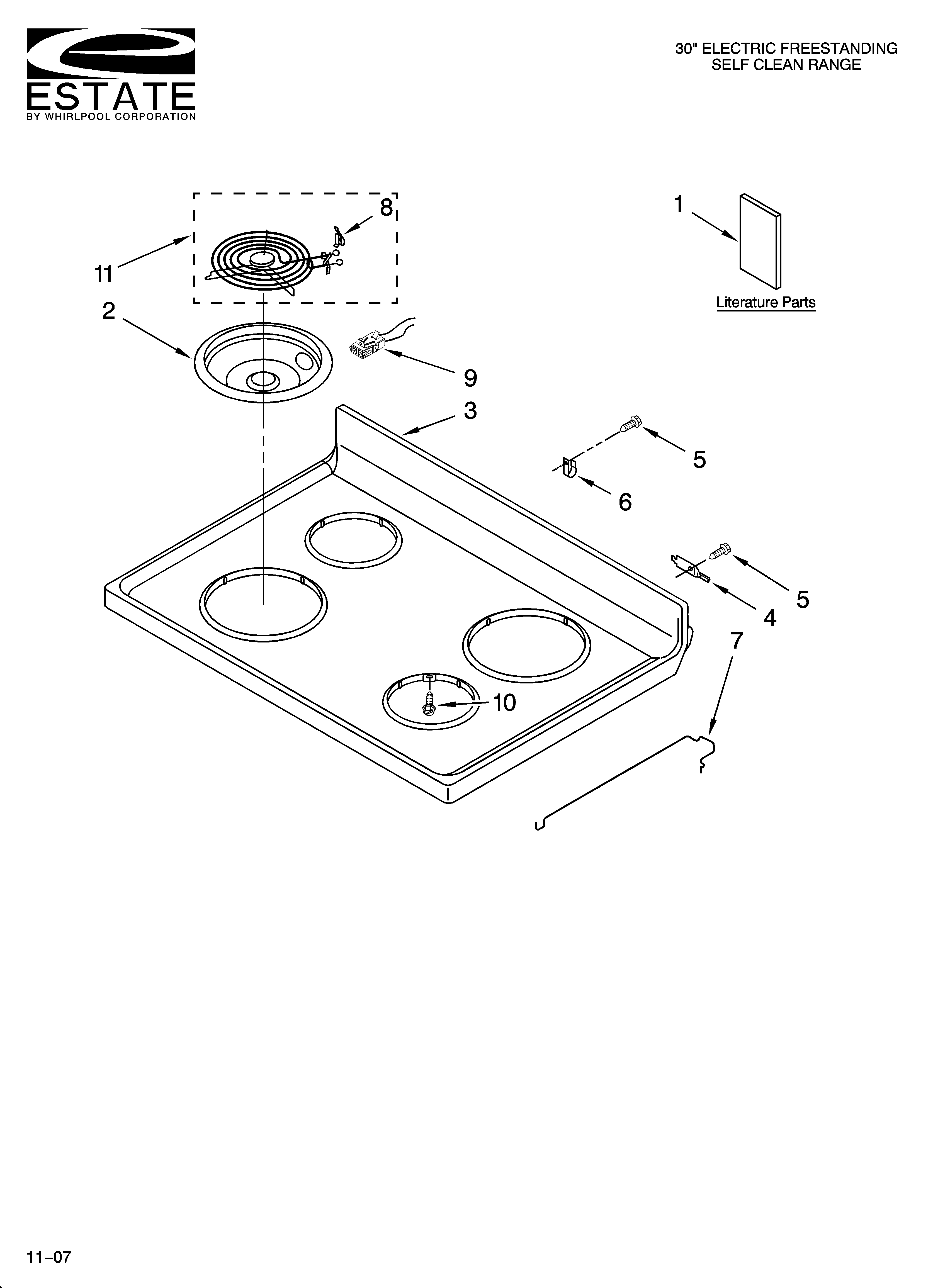 Estate TES325MQ5 cooktop parts diagram