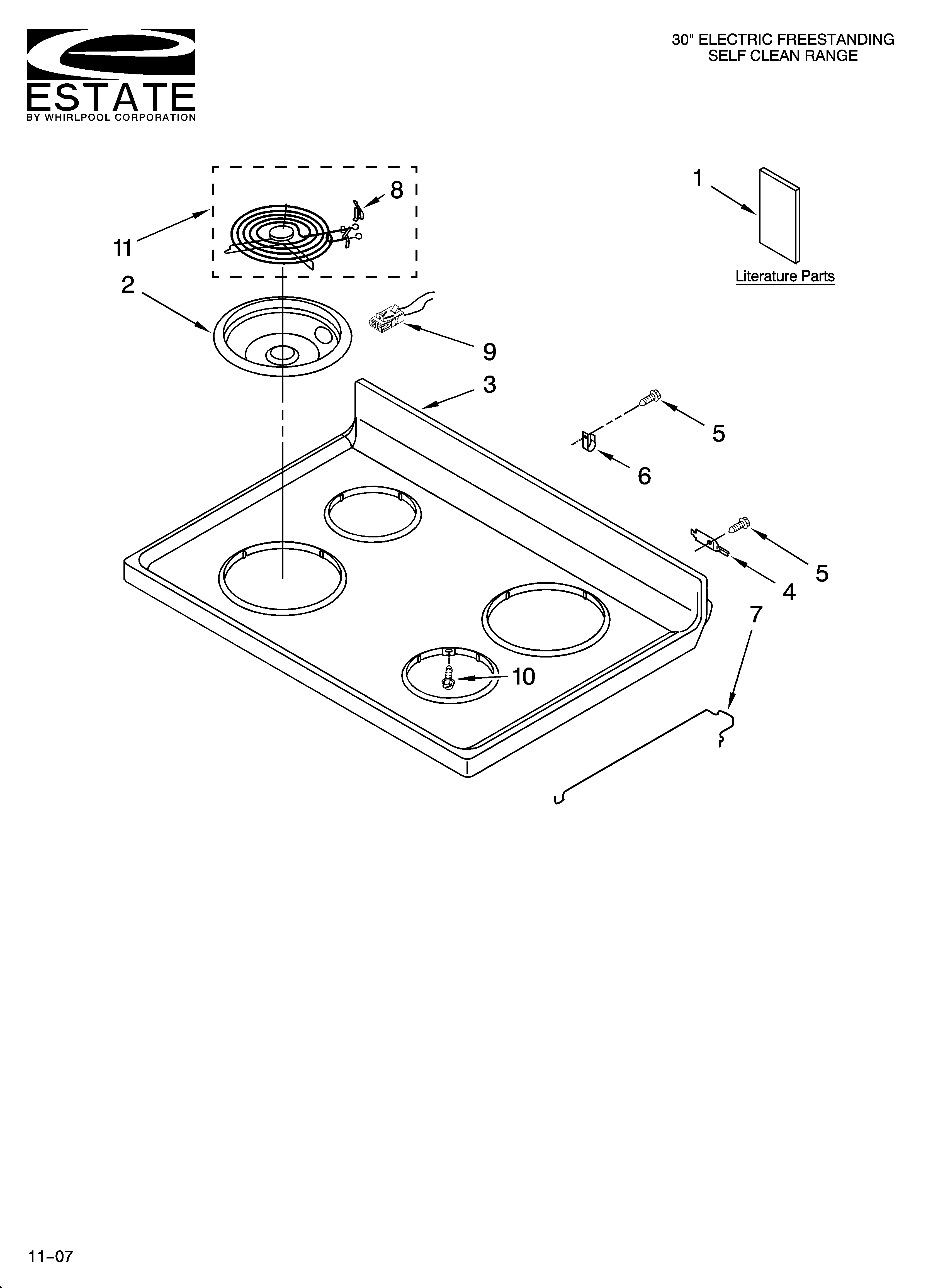 Estate TES326RD4 cooktop parts diagram