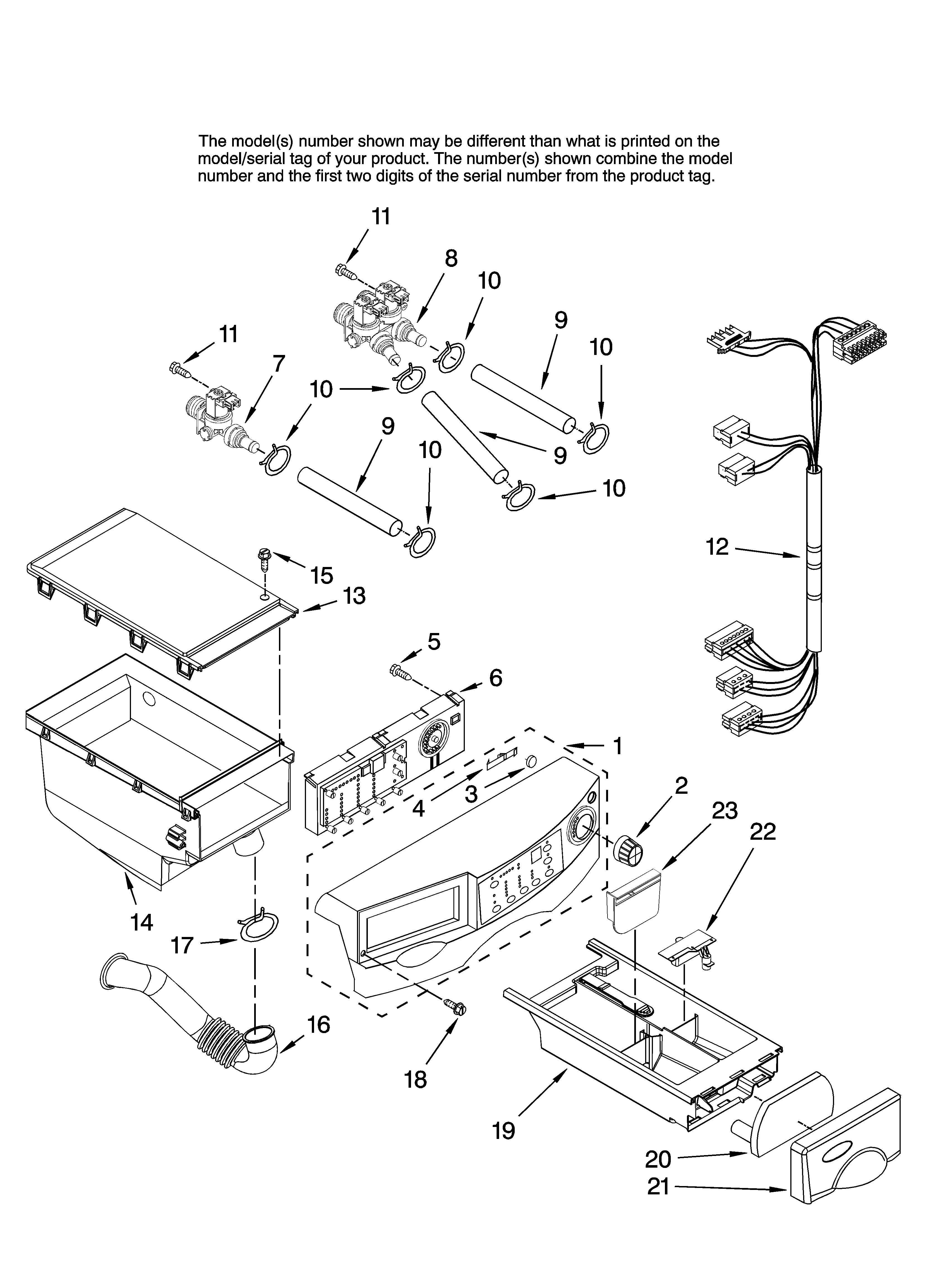 Amana NFW7200TW10 console and dispenser parts diagram