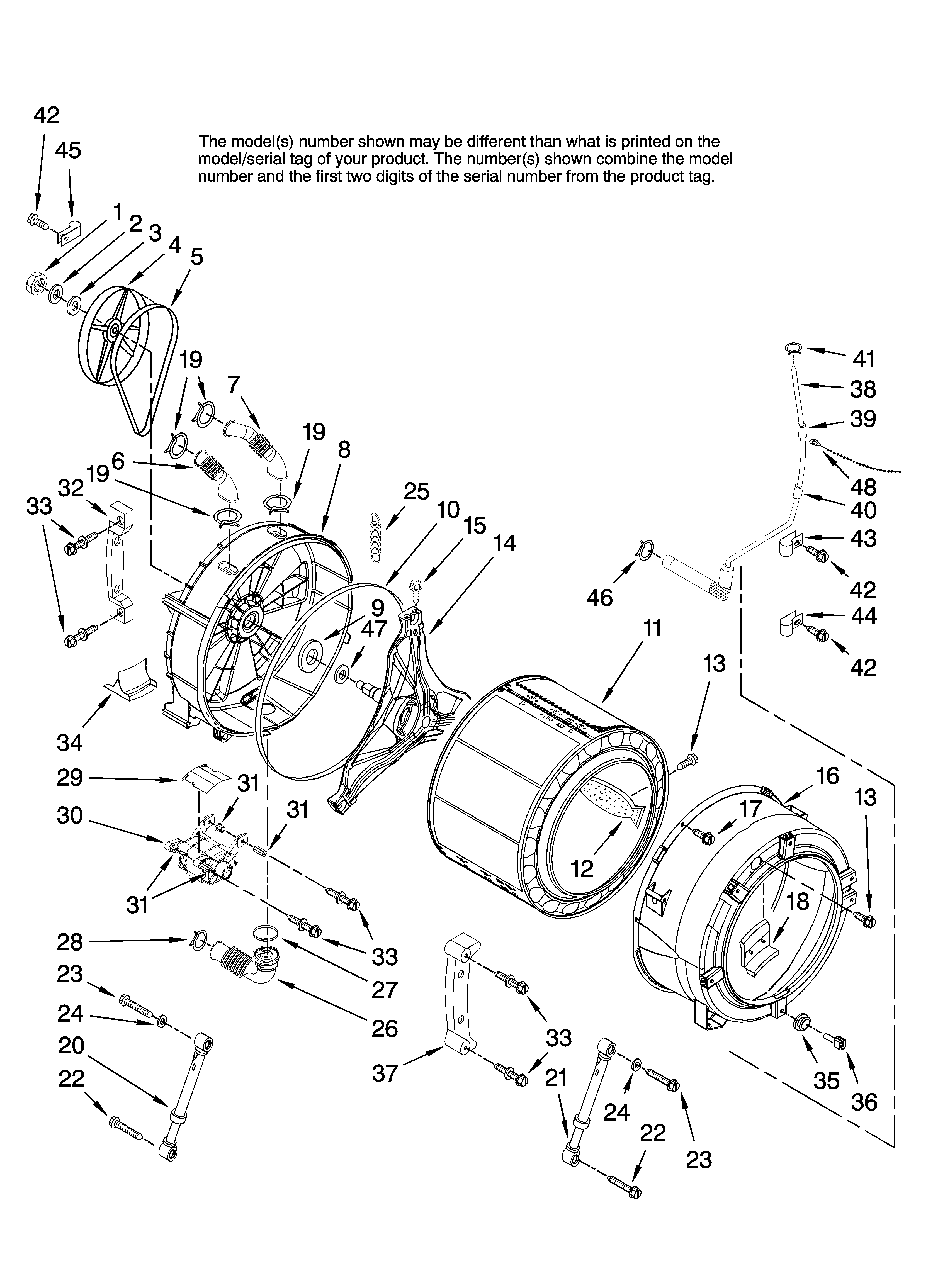 Amana NFW7200TW10 tub and basket parts diagram