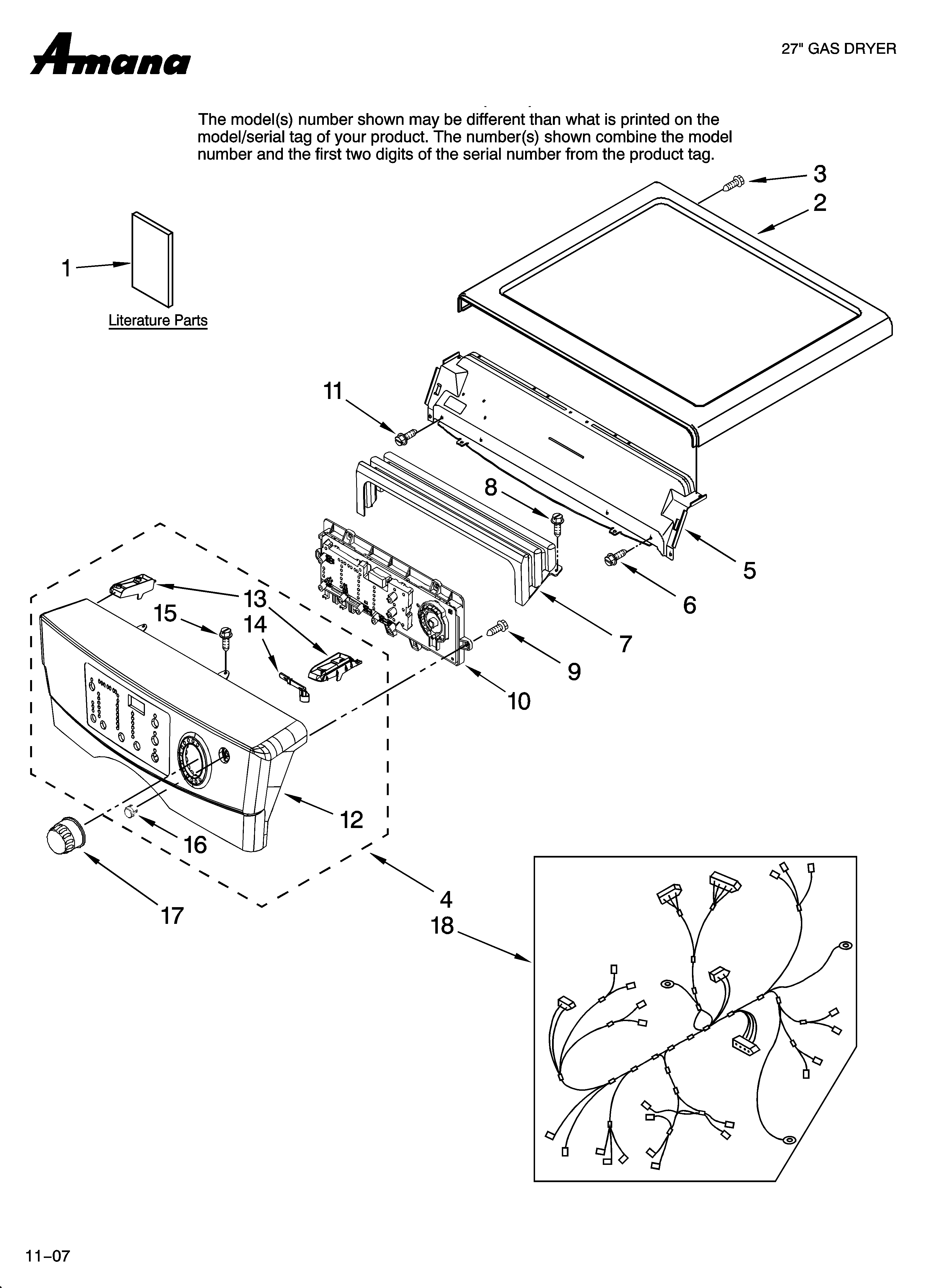 Amana NGD7200TW10 top and console parts diagram