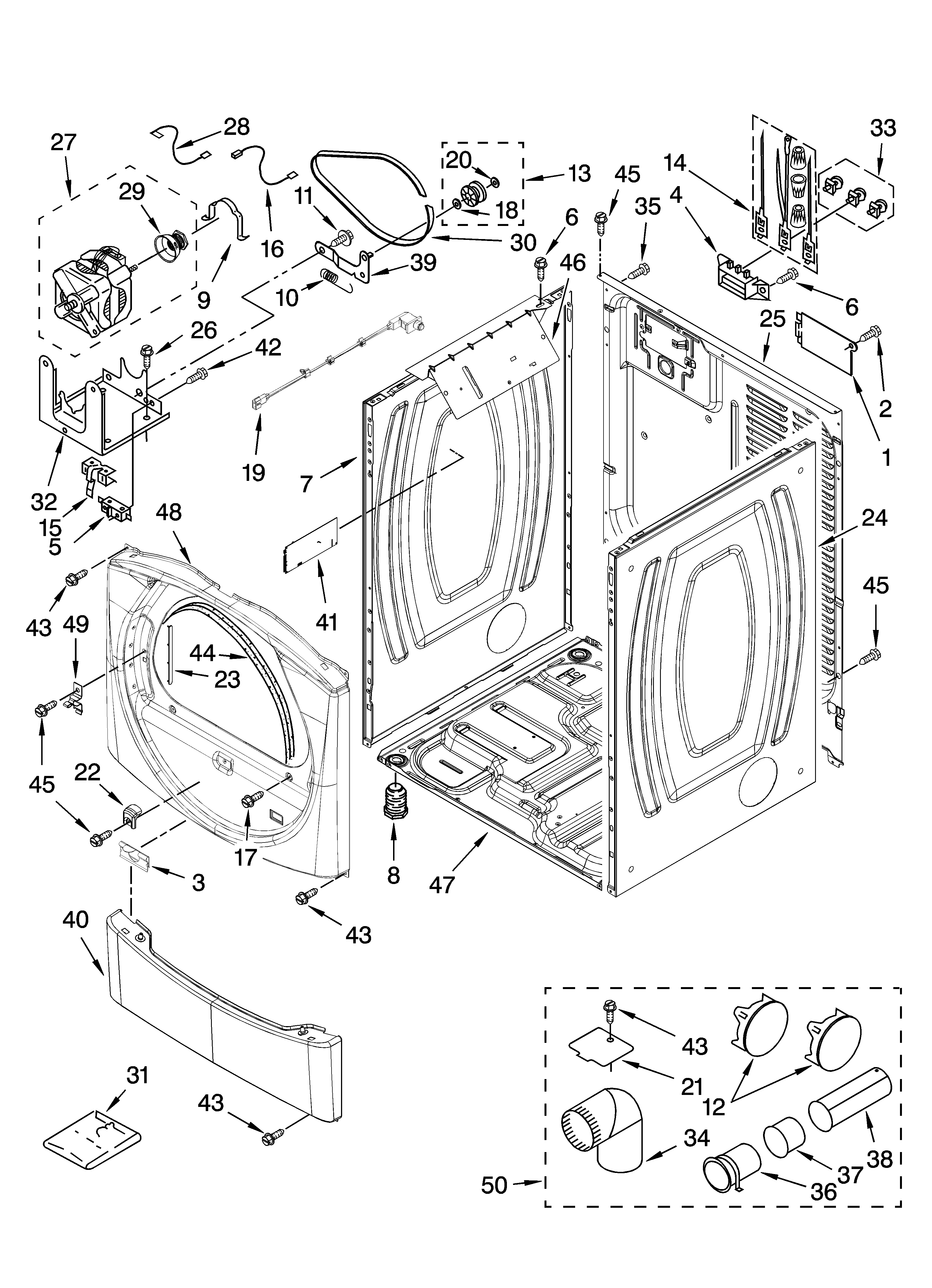 Whirlpool WED8300SW2 cabinet parts diagram