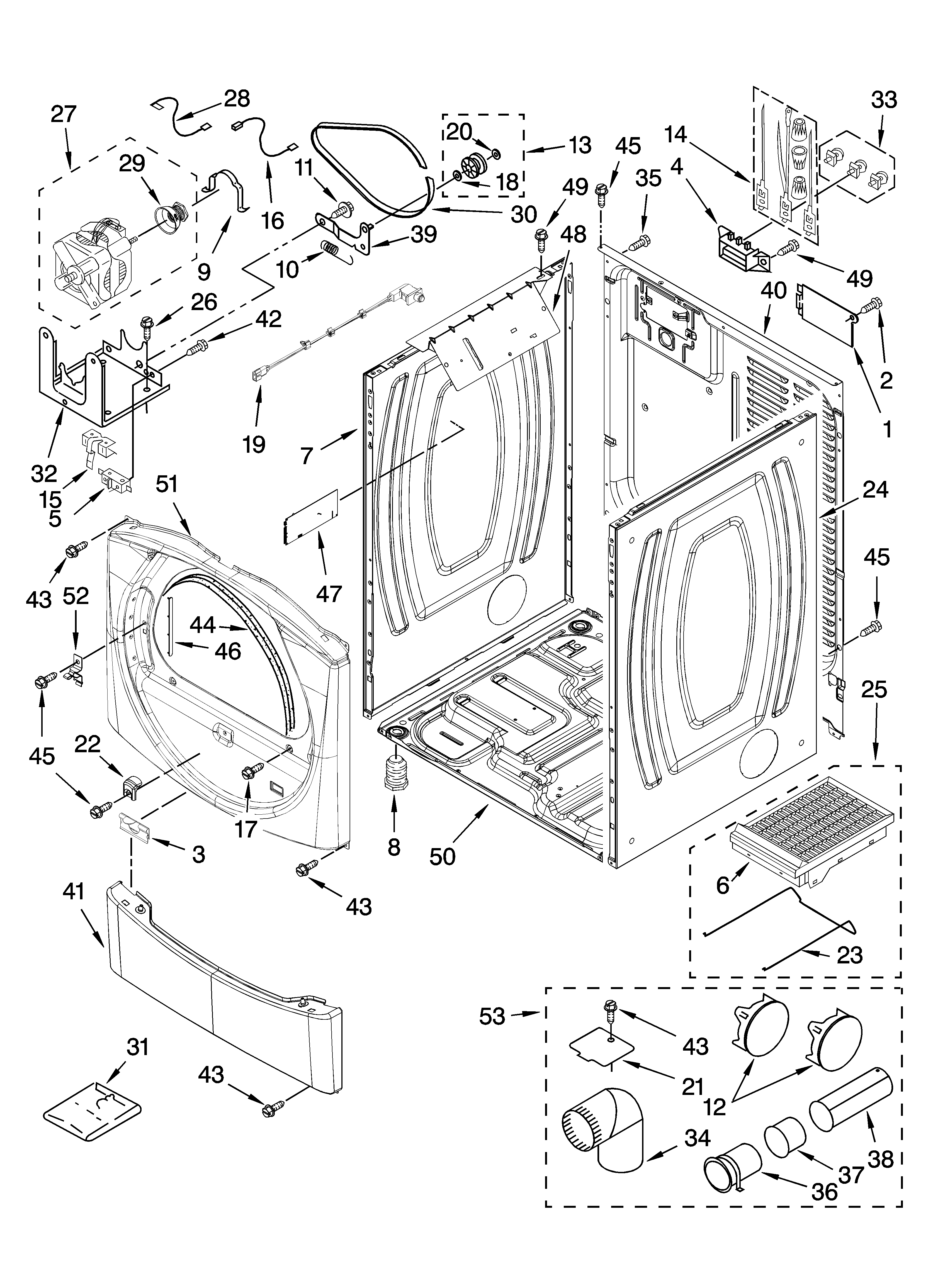 Whirlpool WED8410SW2 cabinet parts diagram