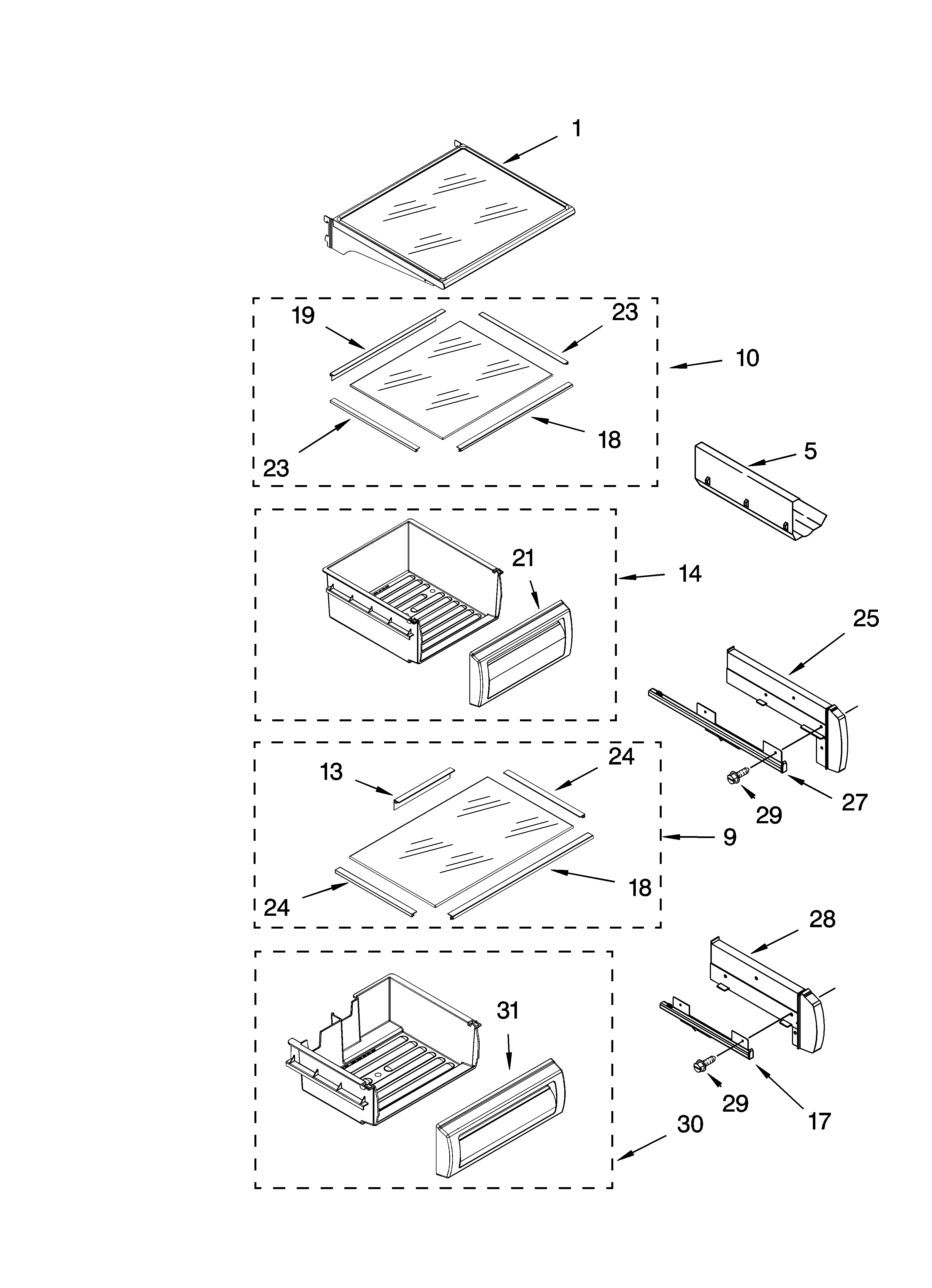 KitchenAid KSSO36FTX00 refrigerator shelf parts diagram
