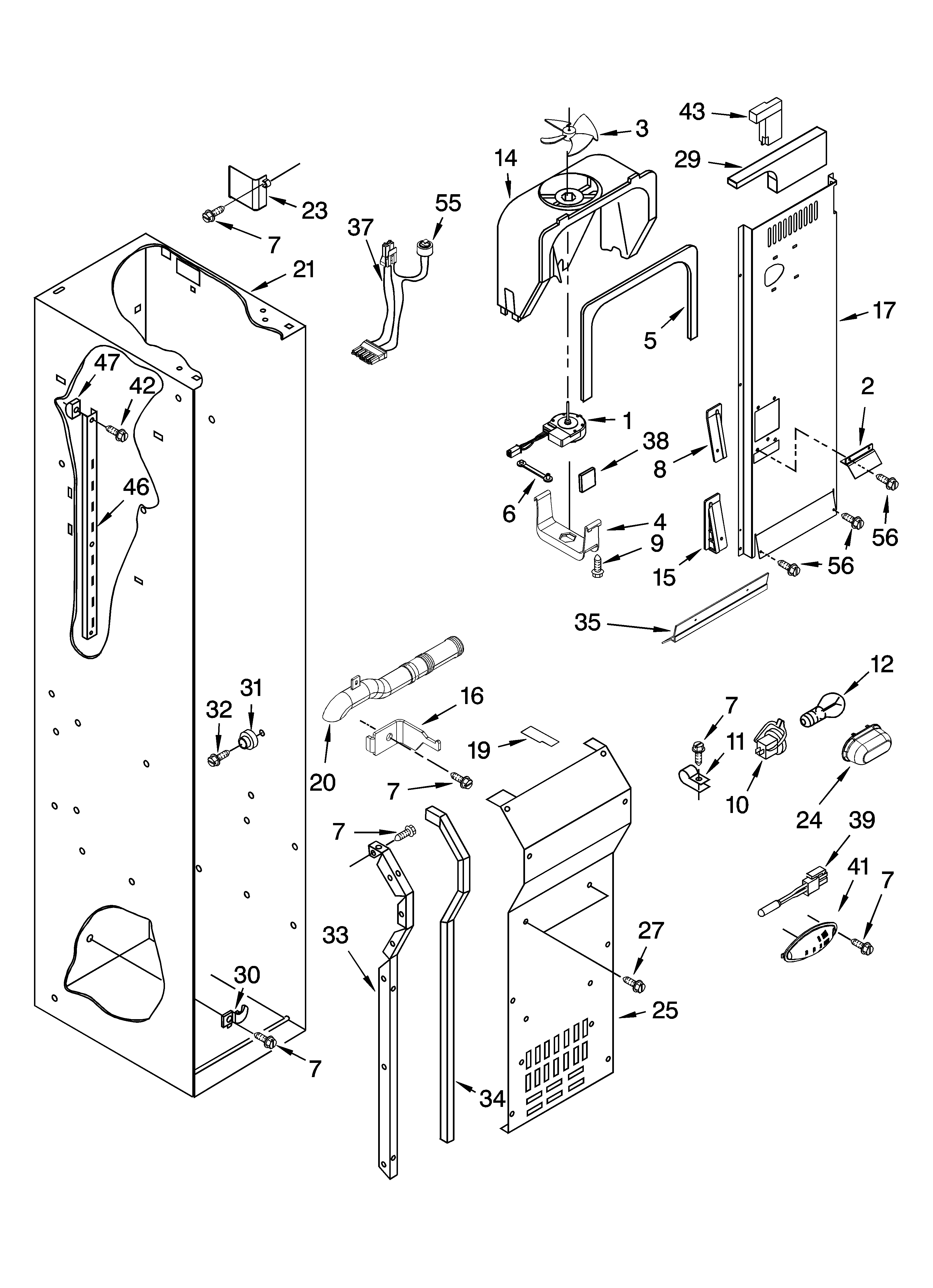 KitchenAid KSSO36FTX00 freezer liner and air flow parts diagram