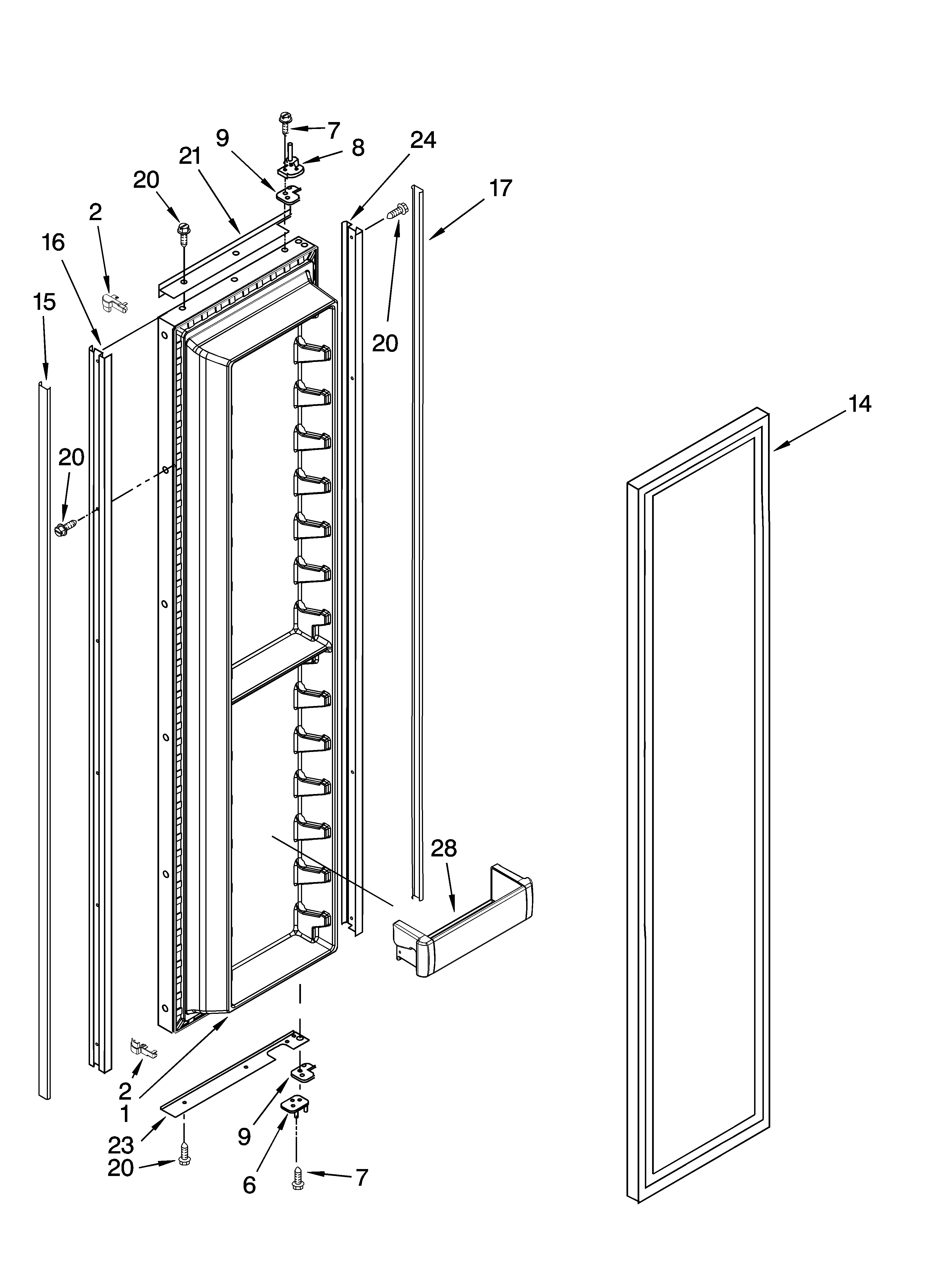KitchenAid KSSO36FTX00 freezer door parts diagram