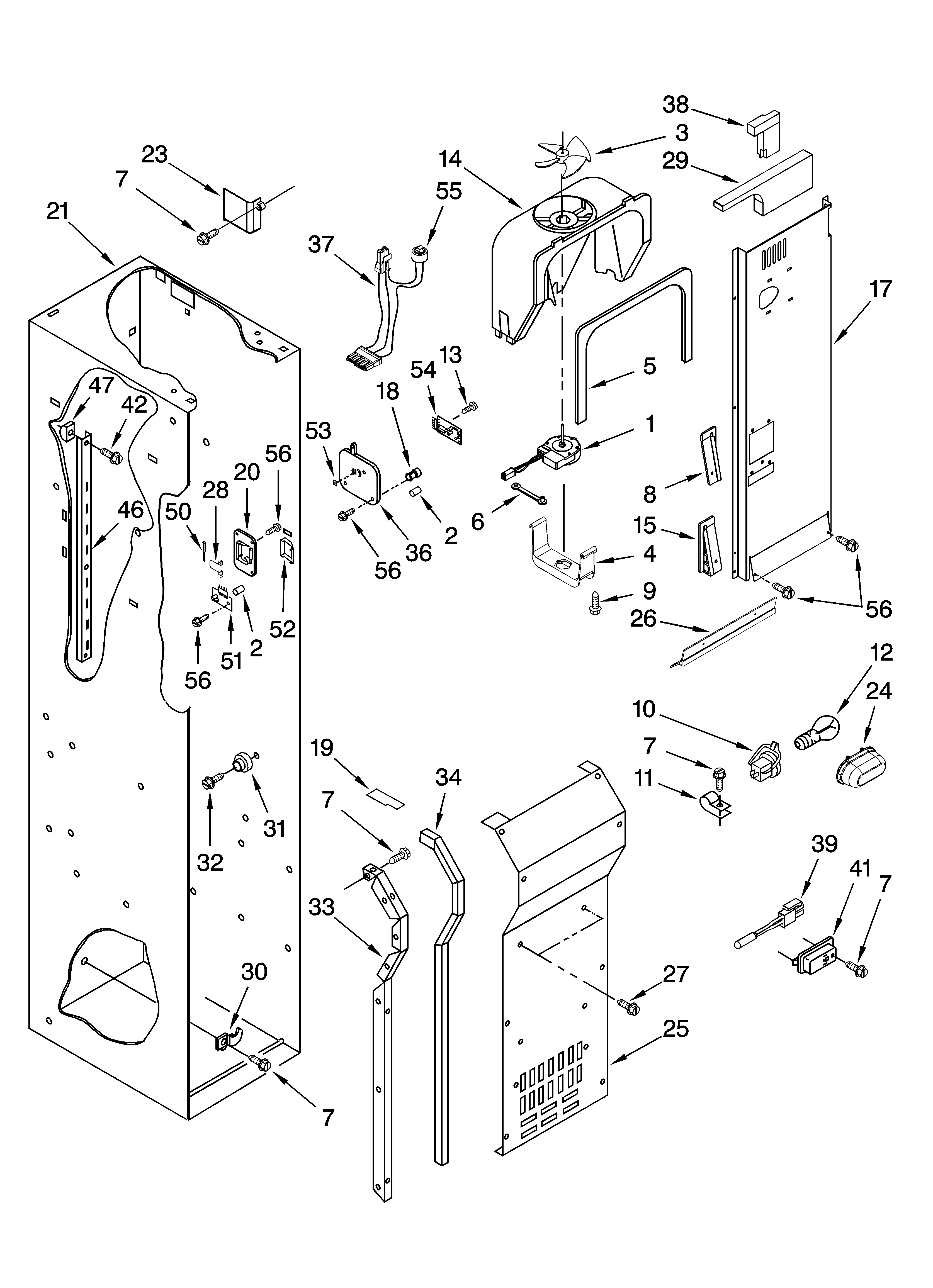 KitchenAid KSSO42QTB02 freezer liner and air flow parts diagram