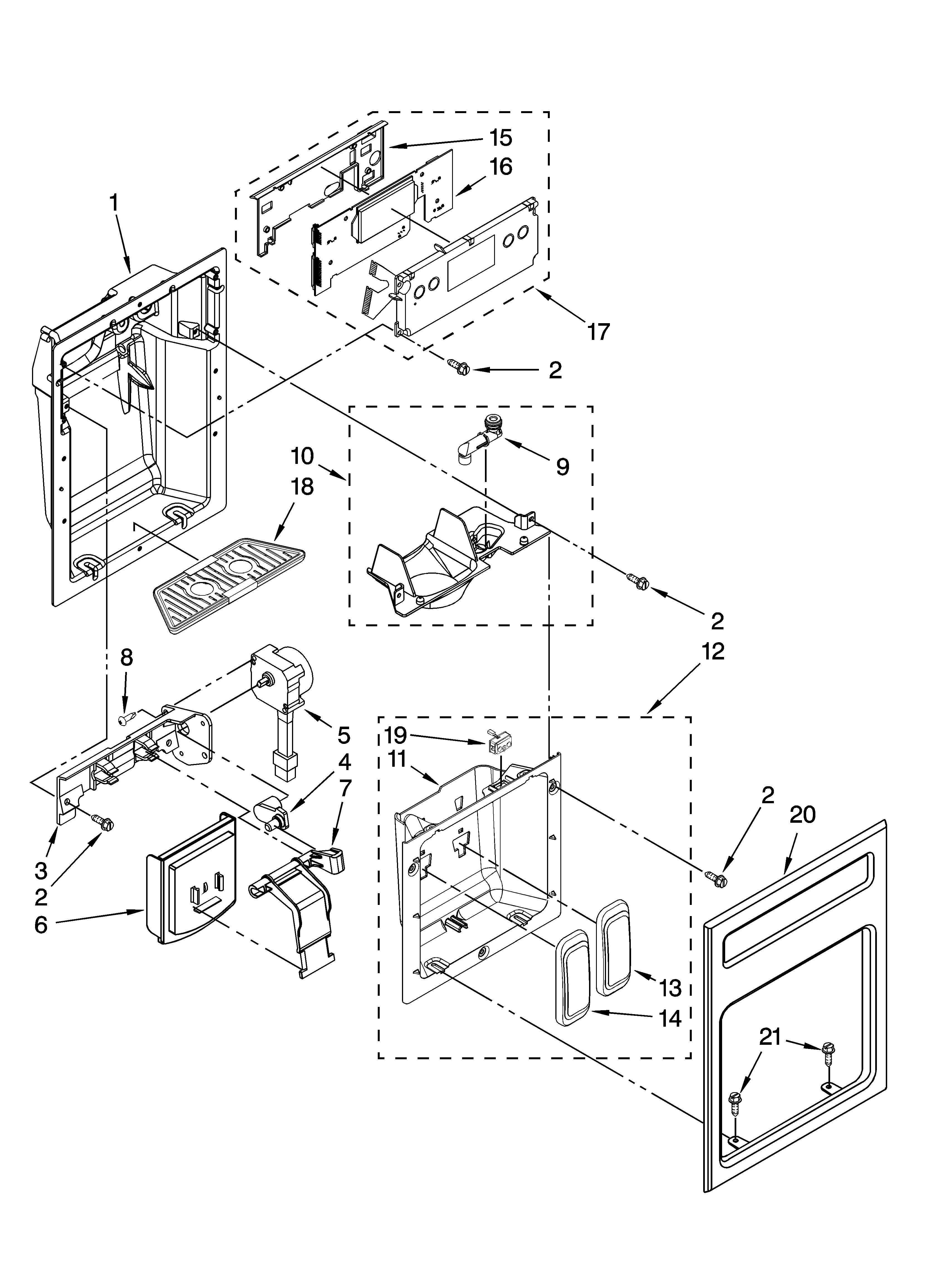 KitchenAid KSSO42QTB02 dispenser front parts diagram