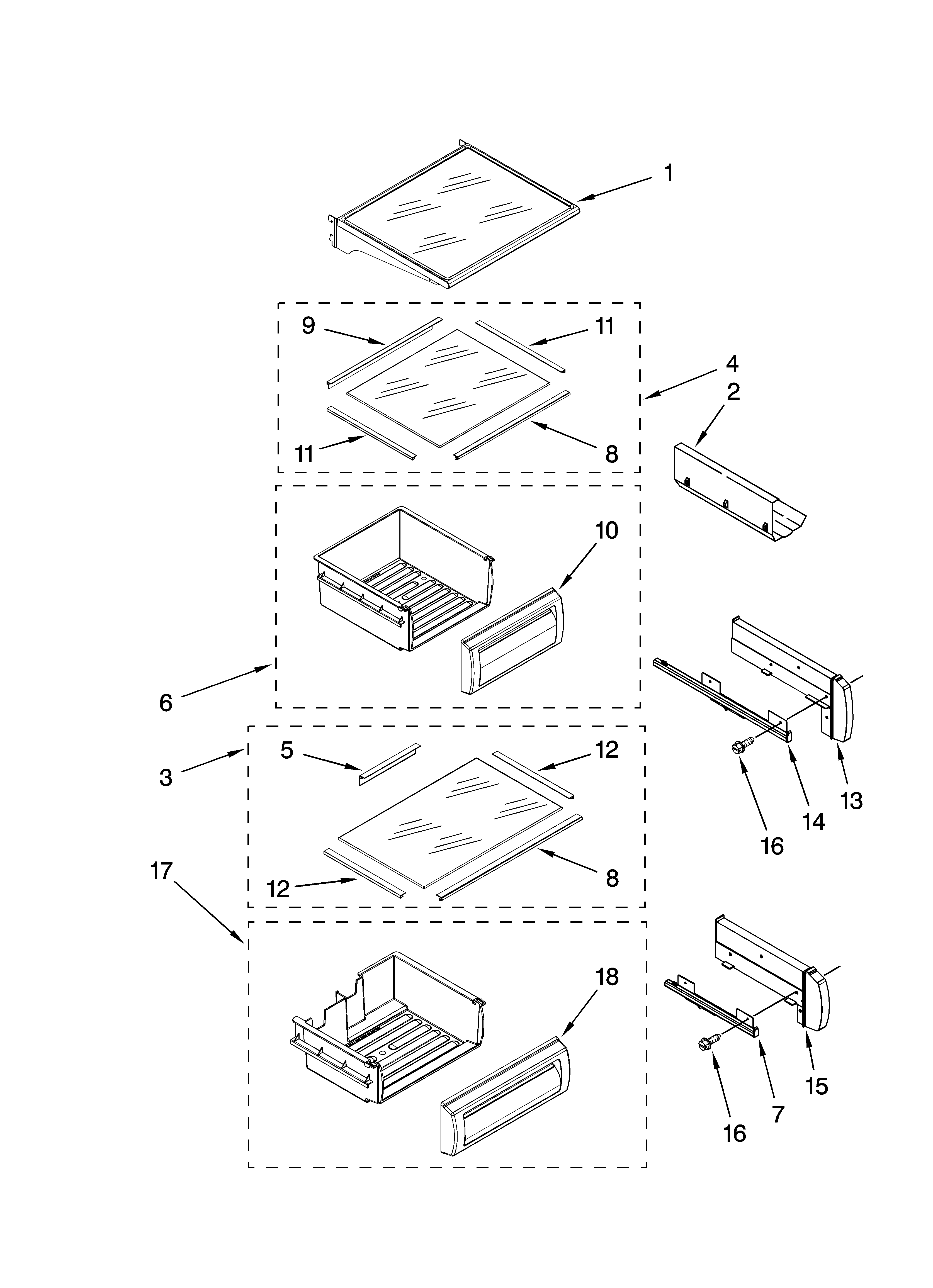 KitchenAid KSSO48QTB02 refrigerator shelf parts diagram