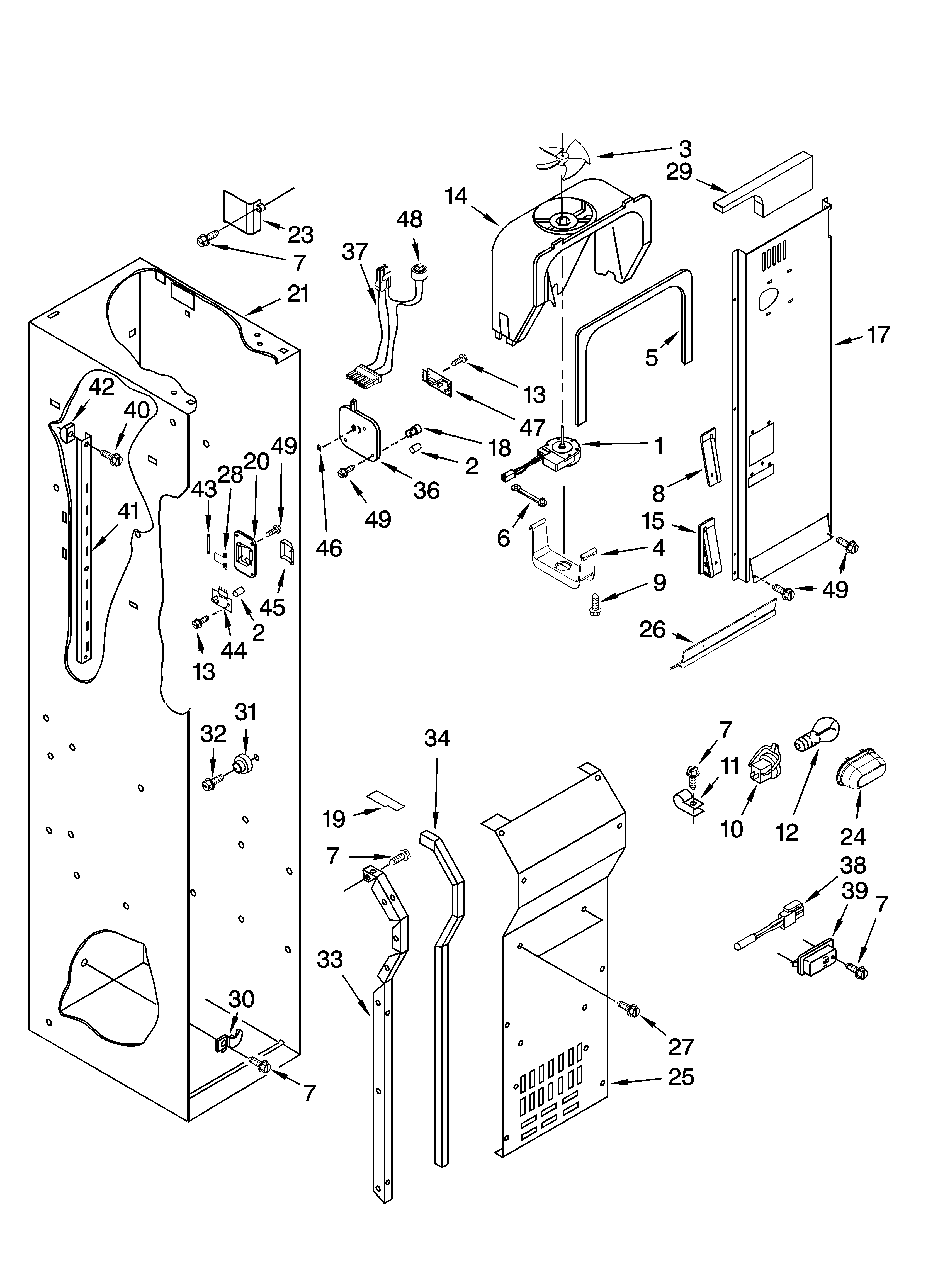 KitchenAid KSSP36QTS02 freezer liner and air flow parts diagram