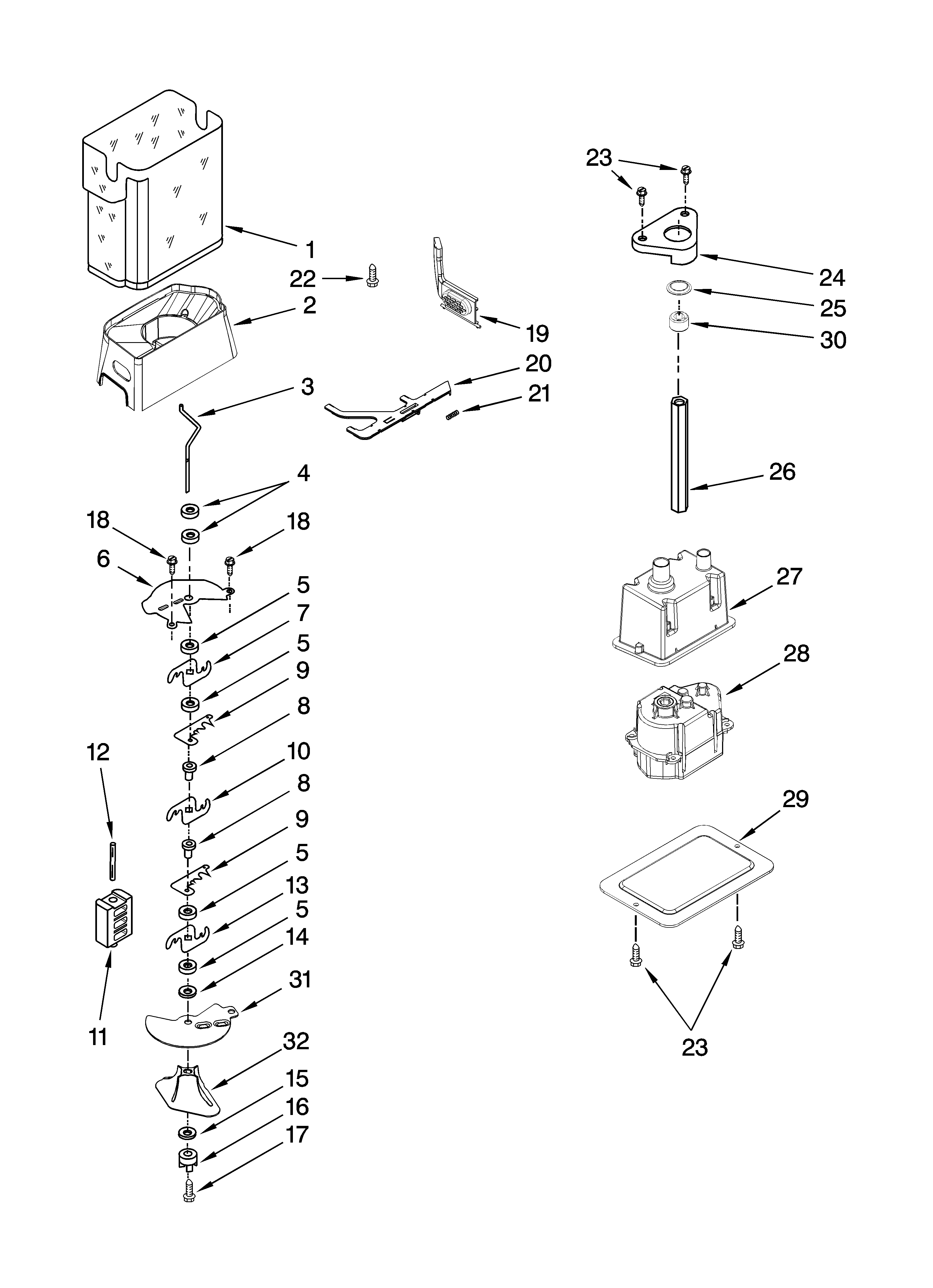 KitchenAid KSSP42QTS02 motor and ice container parts diagram
